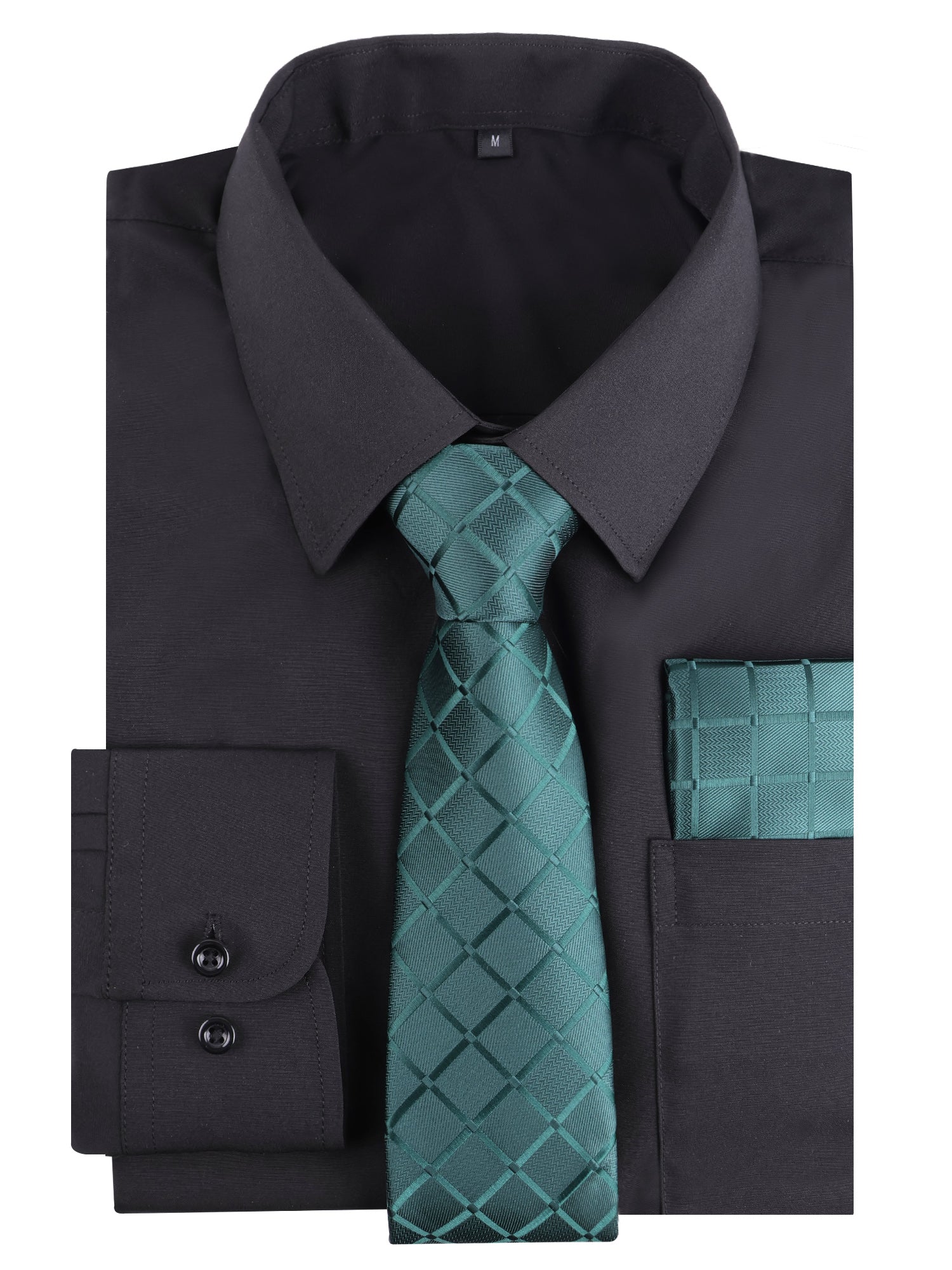 3pcs Dark Color Mens Dress Shirt with Tie Pocket Square Set