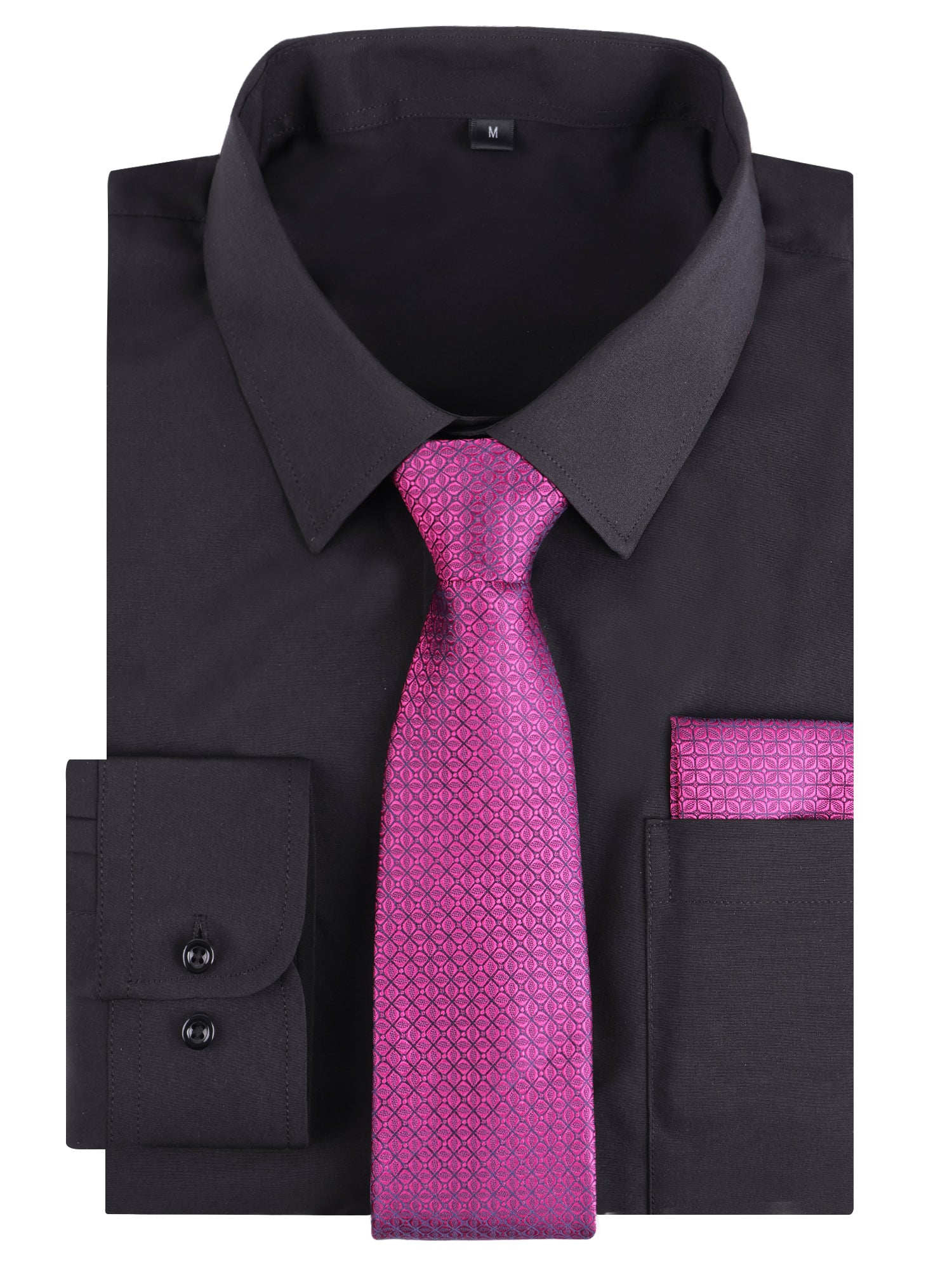 3pcs Dark Color Mens Dress Shirt with Tie Pocket Square Set