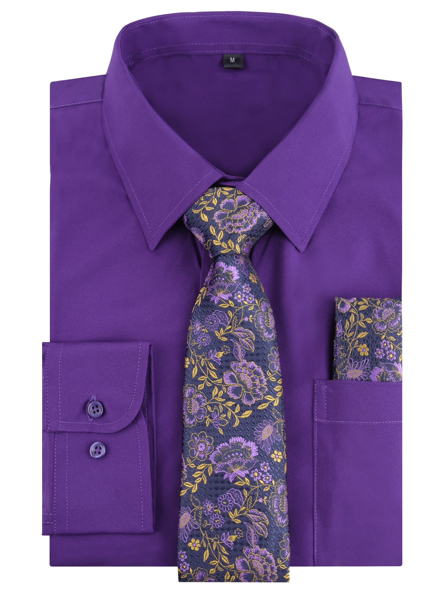 3pcs Dark Color Mens Dress Shirt with Tie Pocket Square Set