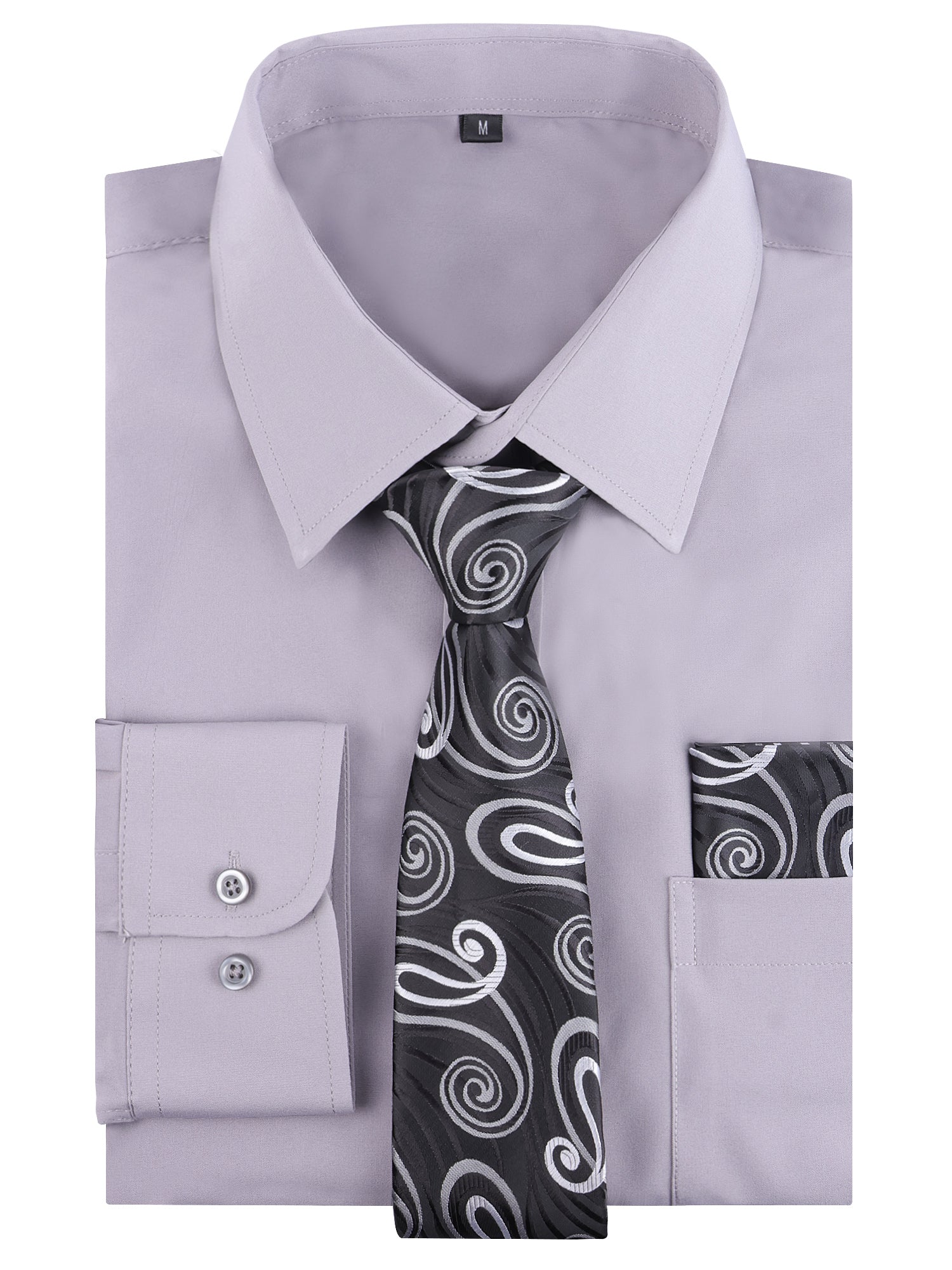 3pcs Light Color Mens Dress Shirt with Tie Pocket Square Set