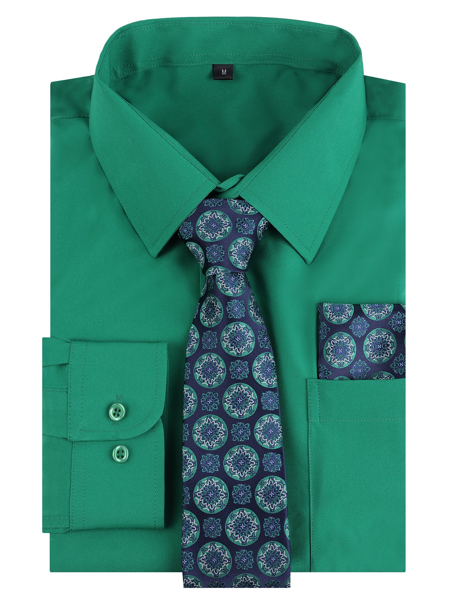 3pcs Vibrant Color Mens Dress Shirt with Tie Pocket Square Set