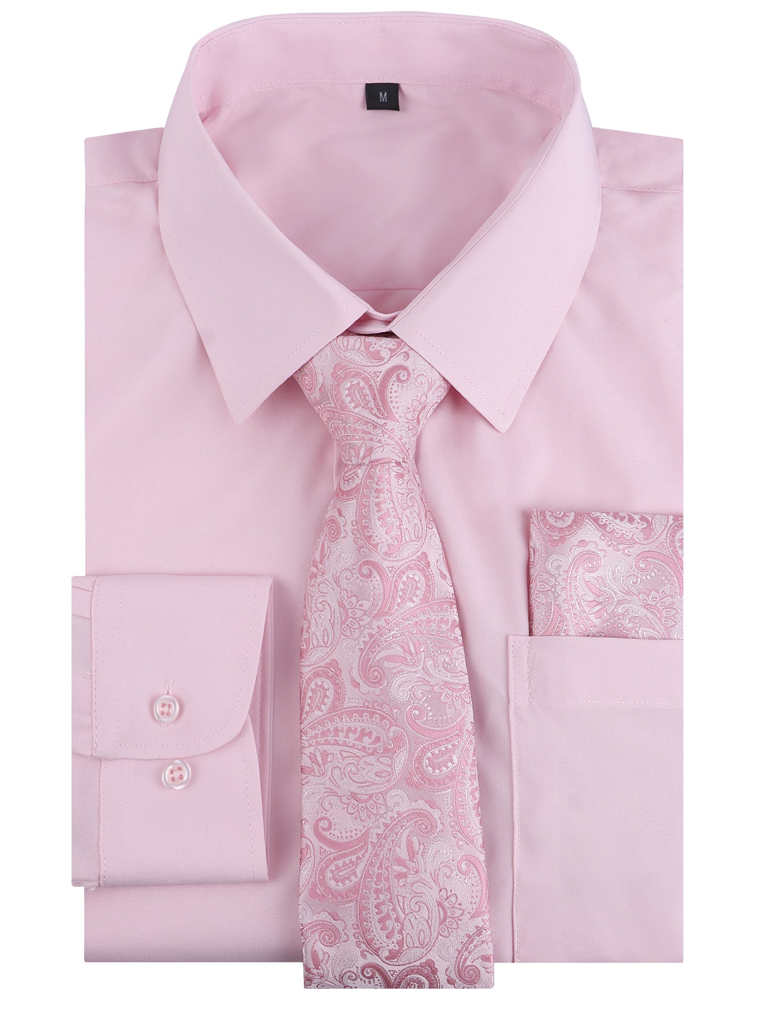 3pcs Light Color Mens Dress Shirt with Tie Pocket Square Set