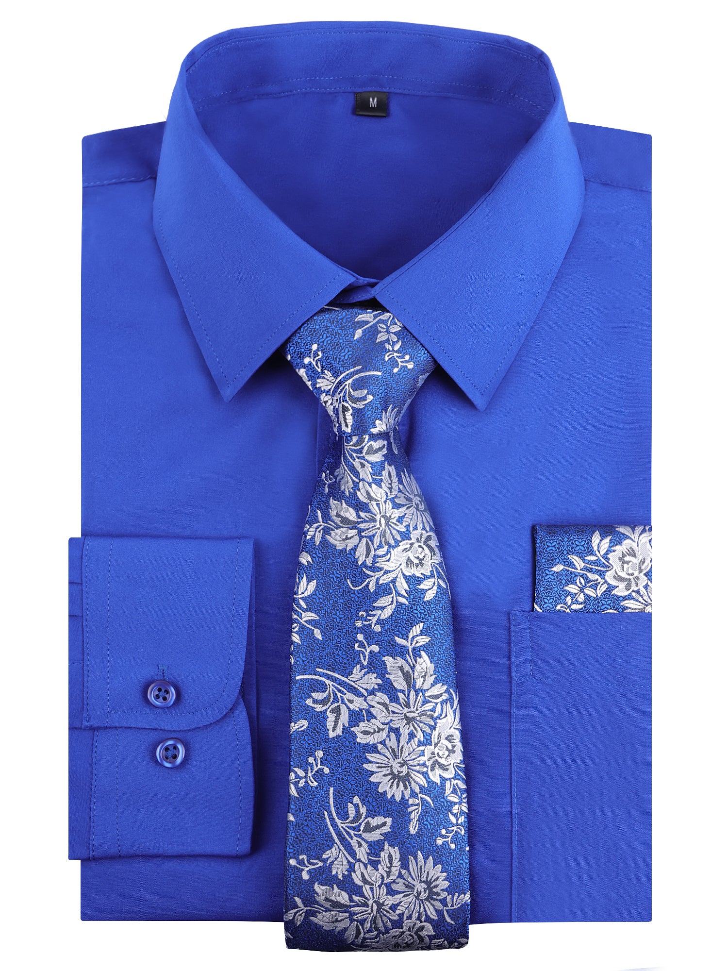 3pcs Vibrant Color Mens Dress Shirt with Tie Pocket Square Set