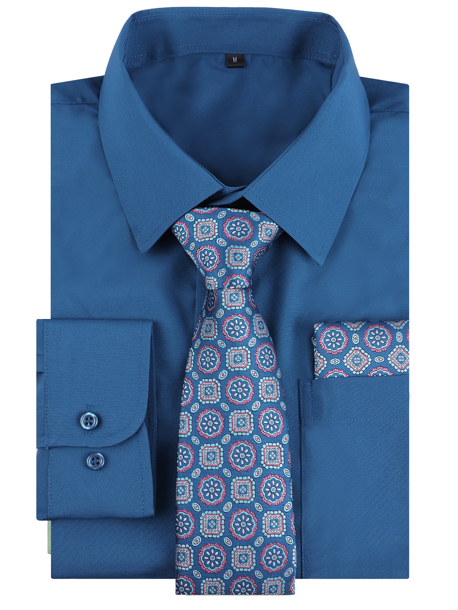 3pcs Dark Color Mens Dress Shirt with Tie Pocket Square Set