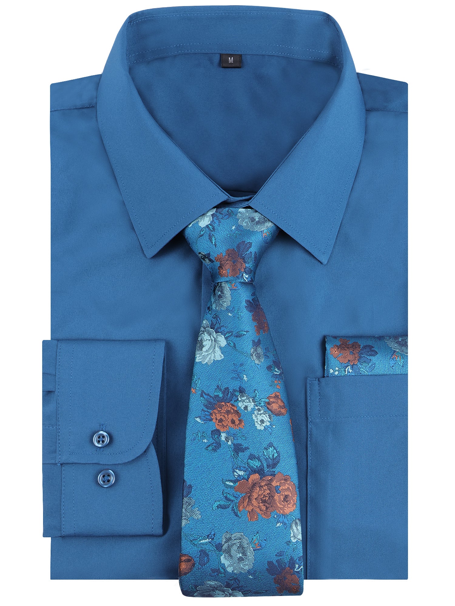 3pcs Dark Color Mens Dress Shirt with Tie Pocket Square Set