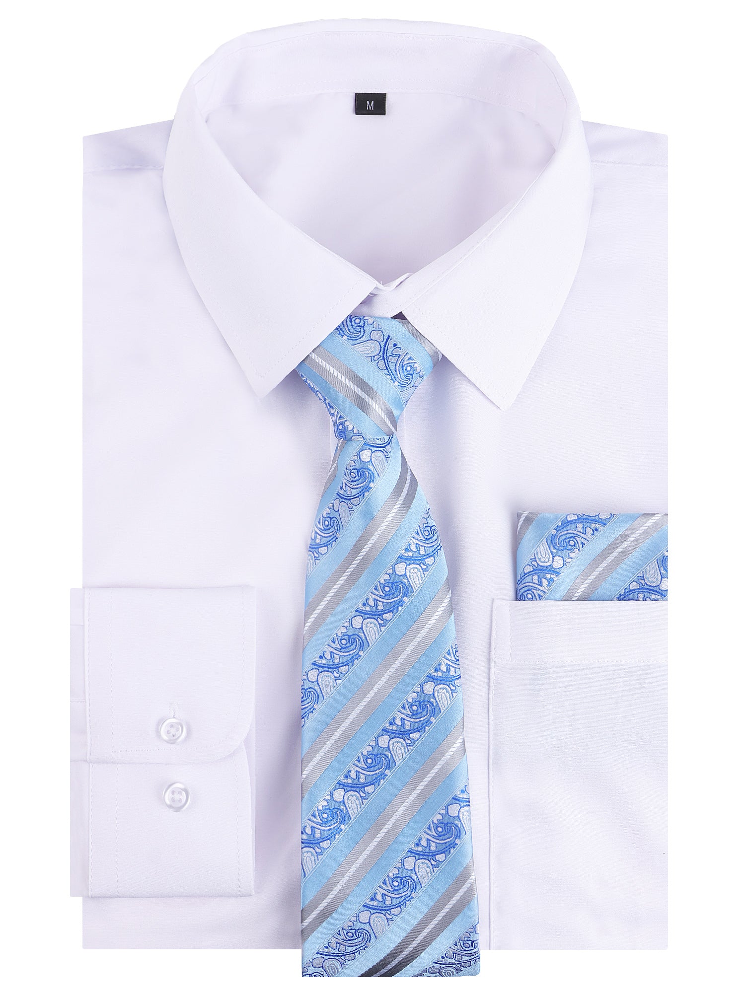 3pcs Light Color Mens Dress Shirt with Tie Pocket Square Set