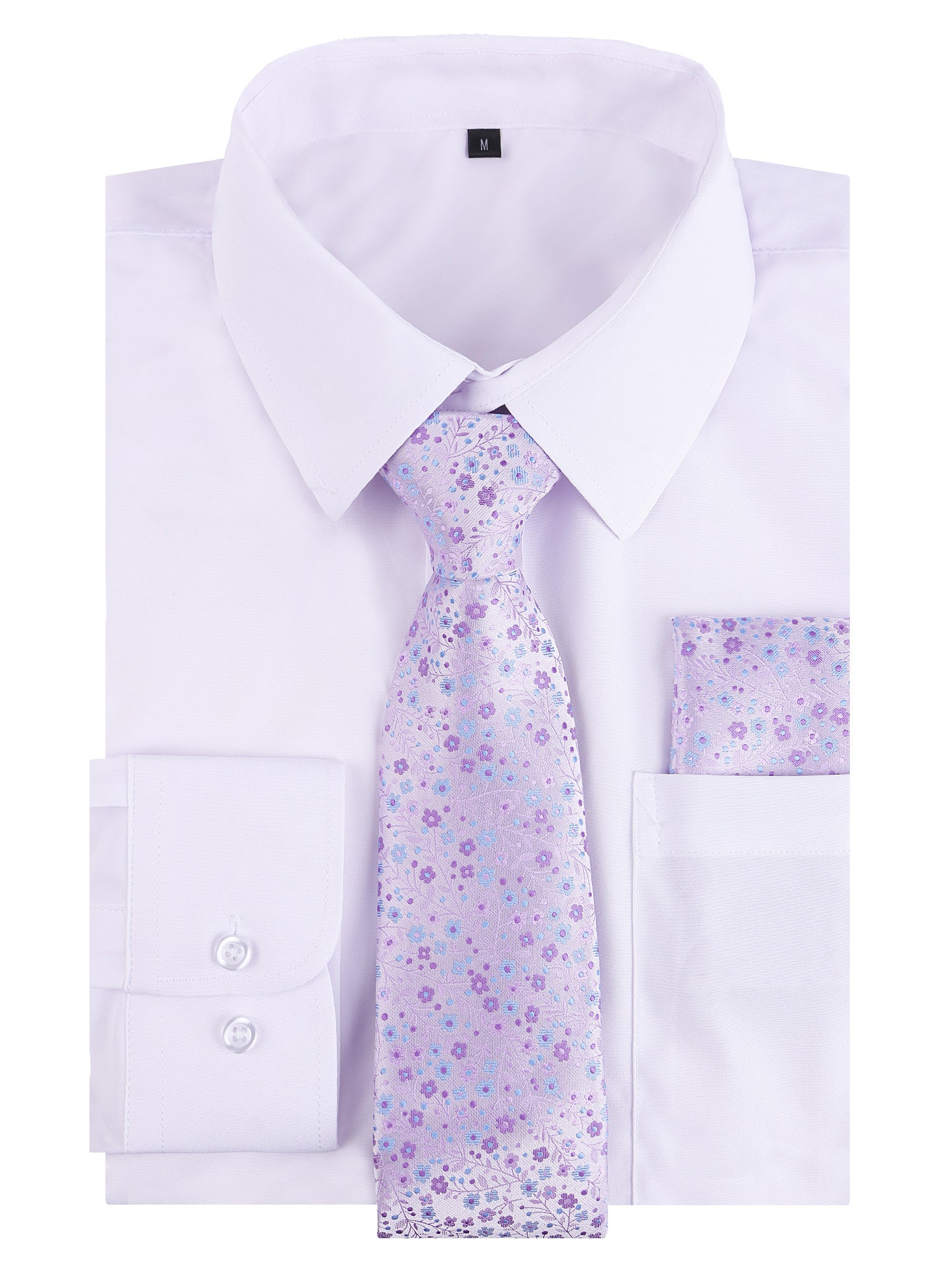 3pcs Light Color Mens Dress Shirt with Tie Pocket Square Set