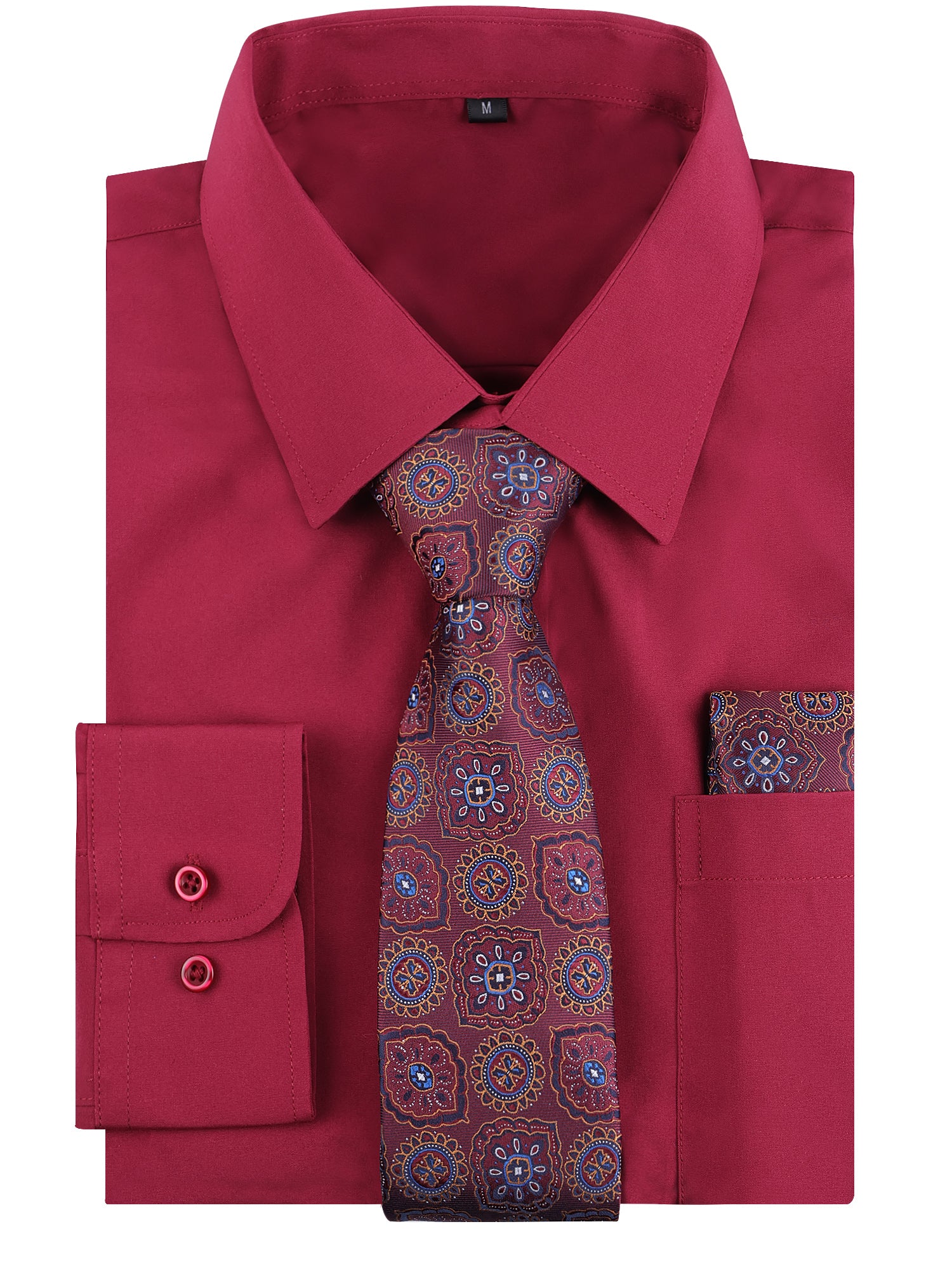 3pcs Vibrant Color Mens Dress Shirt with Tie Pocket Square Set