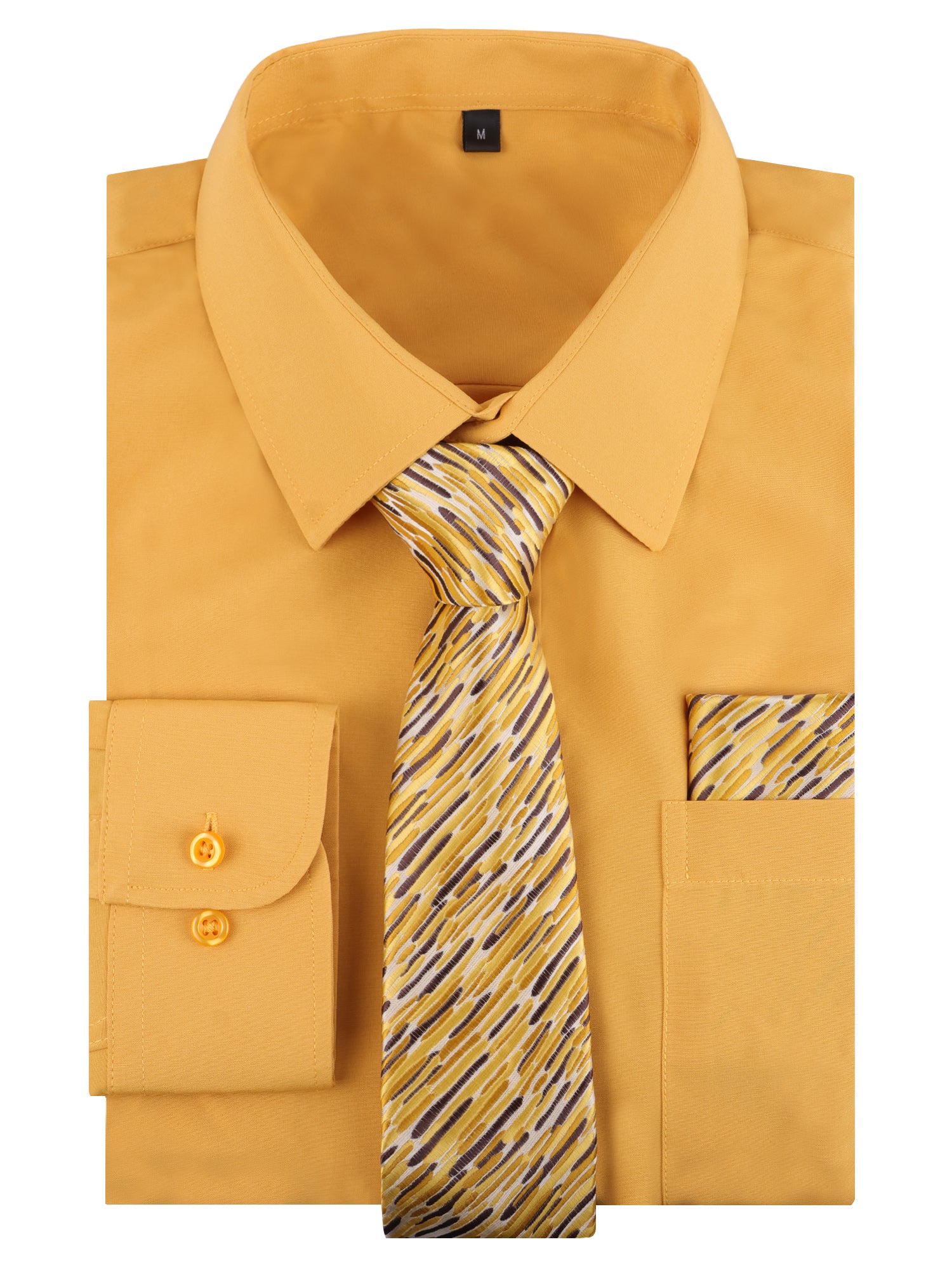 3pcs Mens Dress Shirt with Tie Pocket Square Set Classic Long Sleeve Shirts Matching Necktie Button Down Shirt-105