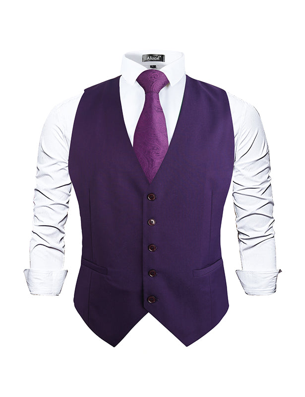 Men's Classic Solid Color Formal Business Suit Vest Regular Fit Waistcoat with 5 Buttons