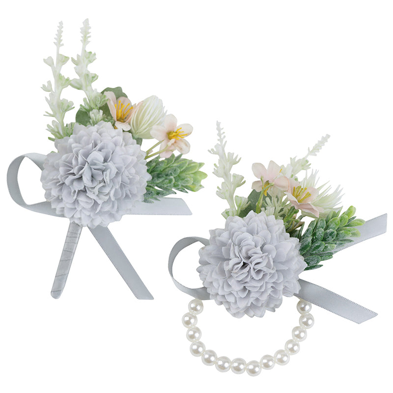 Artificial Hydrangea Flower Bride Wedding Boutonniere Wrist Corsage Set