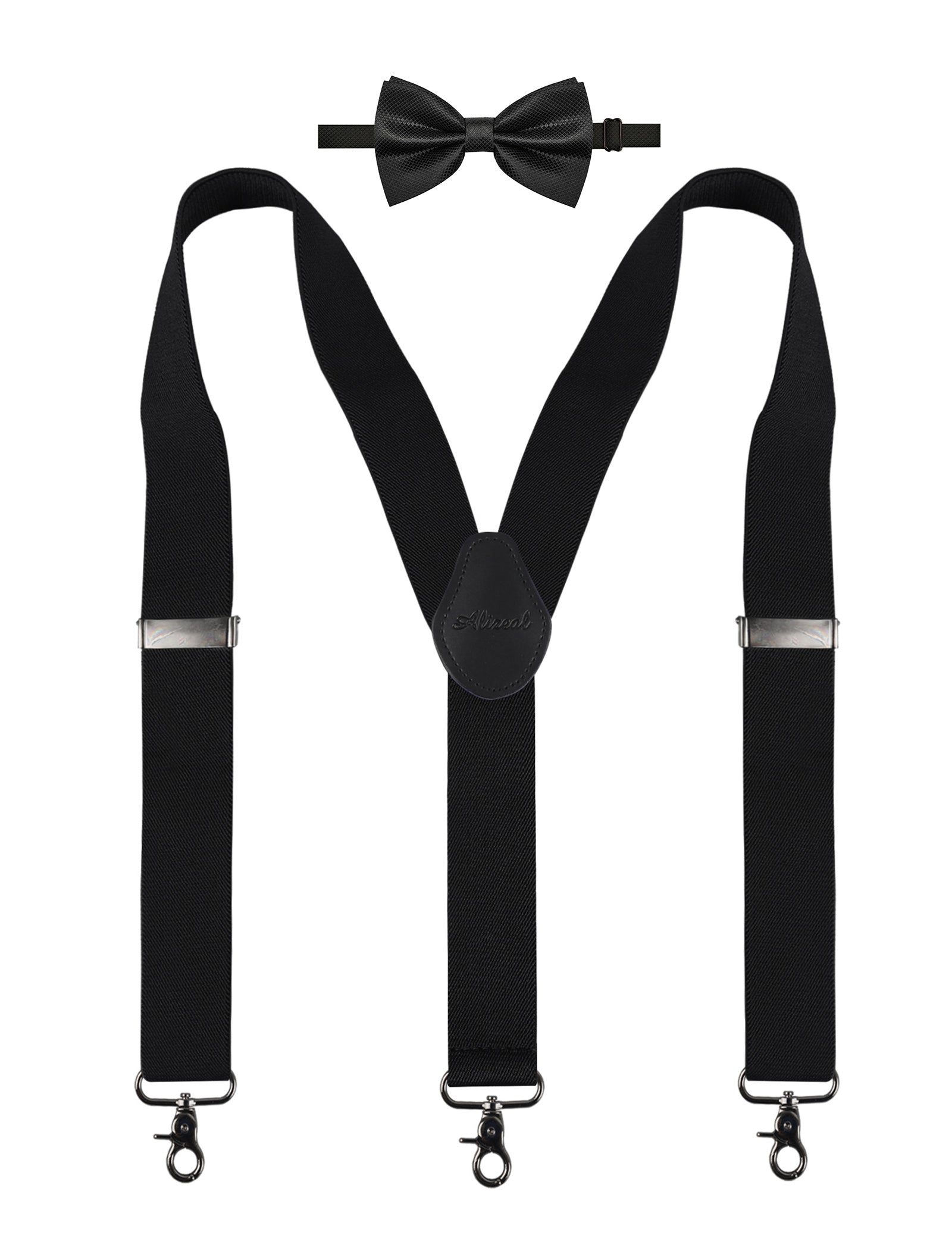 Alizeal Mens Solid 1.38'' Y-Back Suspender Bow Tie Set-085A
