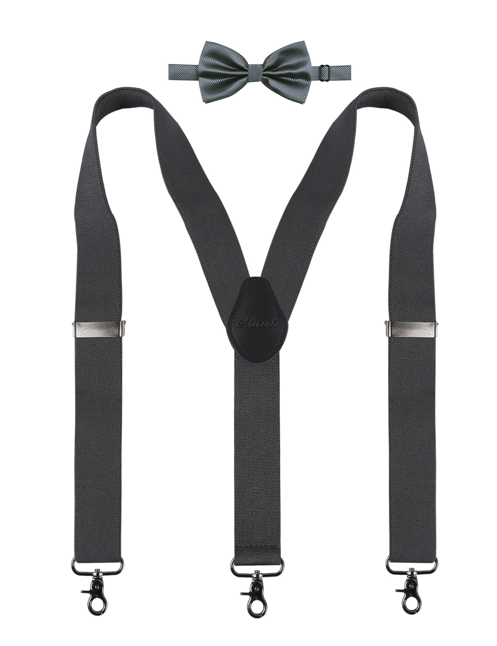 Alizeal Mens Solid 1.38'' Y-Back Suspender Bow Tie Set-085A