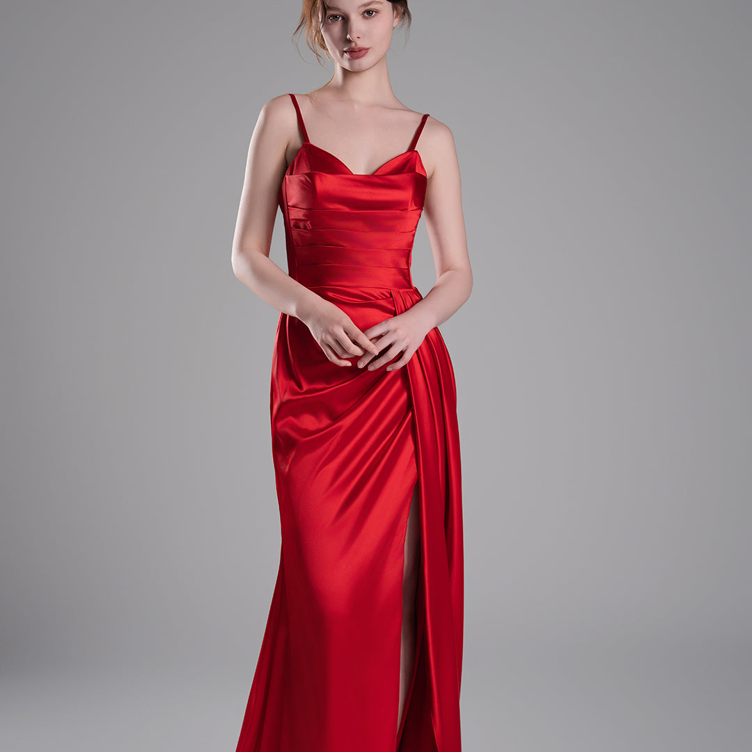 Spaghetti Straps Lace-Up Back Side Slit Evening Dresses Alizeal Spaghetti Straps Lace-Up Back Side Slit Evening Dresses Alizeal