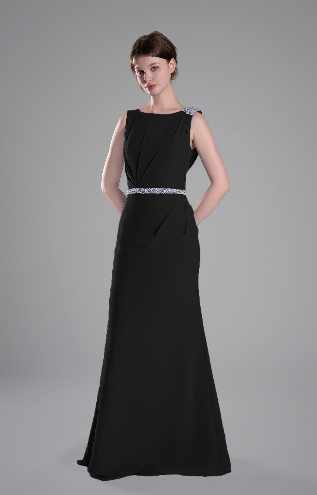 Boat Neck Embellished Draped Back Dresses Boat Neck Embellished Draped Back Dresses