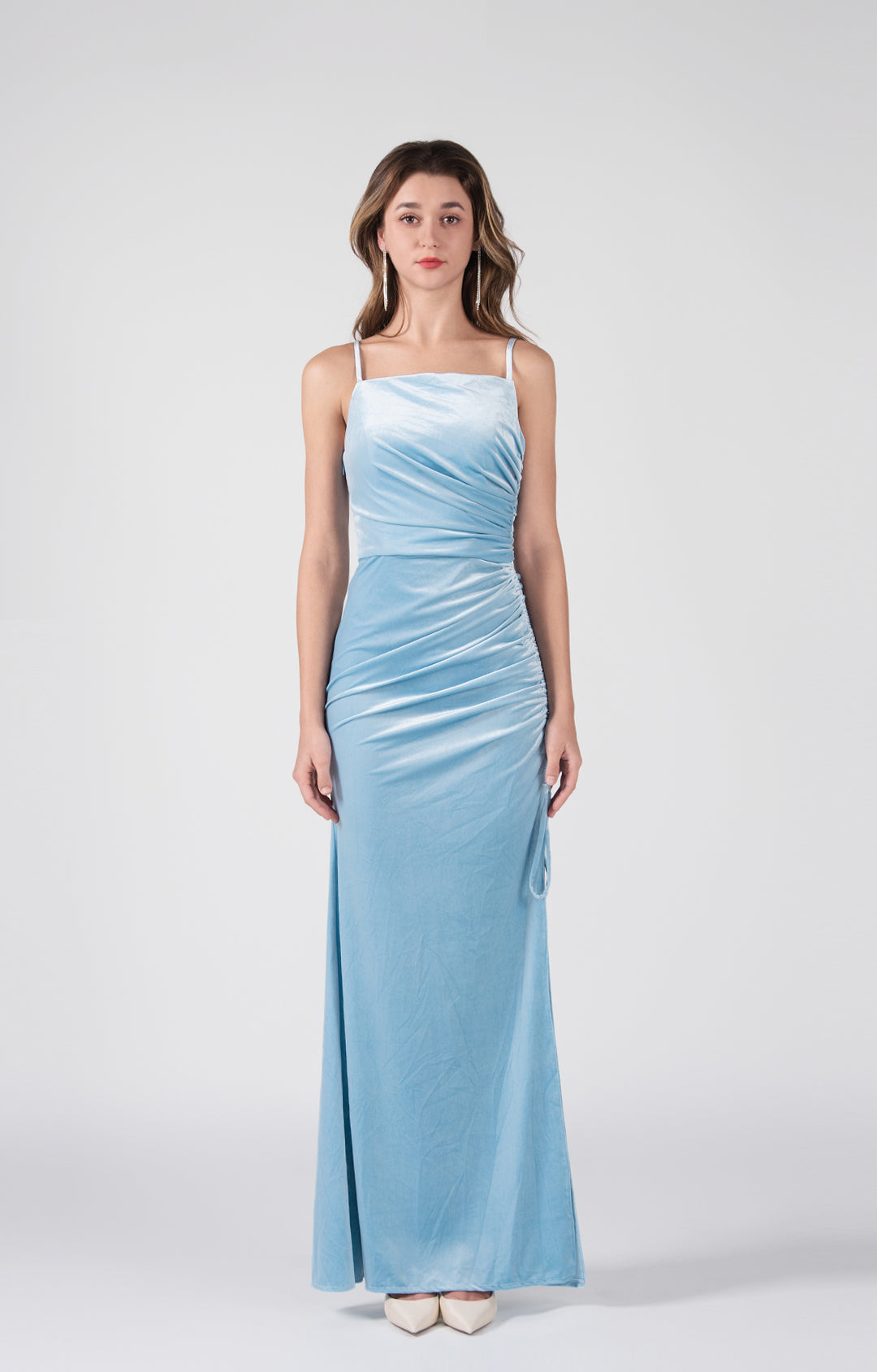 Square-Neck Side Pleated And Slit Dresses