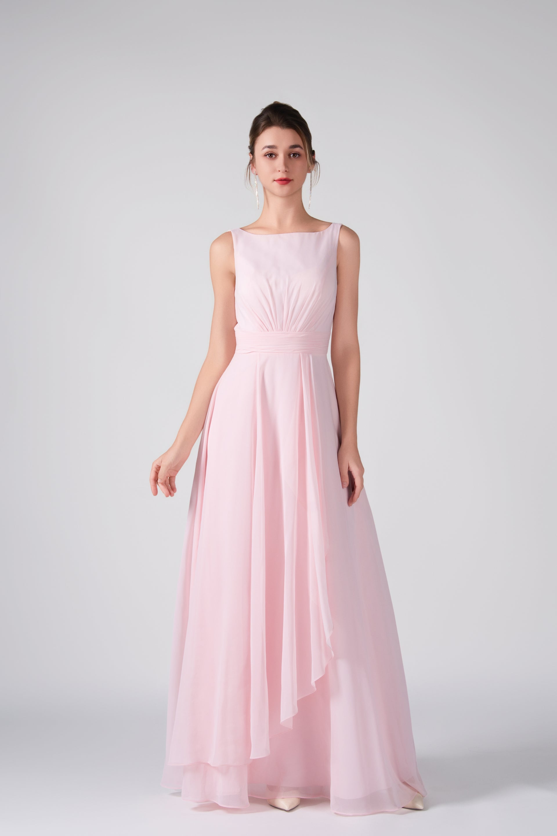 Size 4 Bateau Neckline Sleeveless Ruched A-Line Maxi Dress – Alizeal Size 4 Bateau Neckline Sleeveless Ruched A-Line Maxi Dress – Alizeal