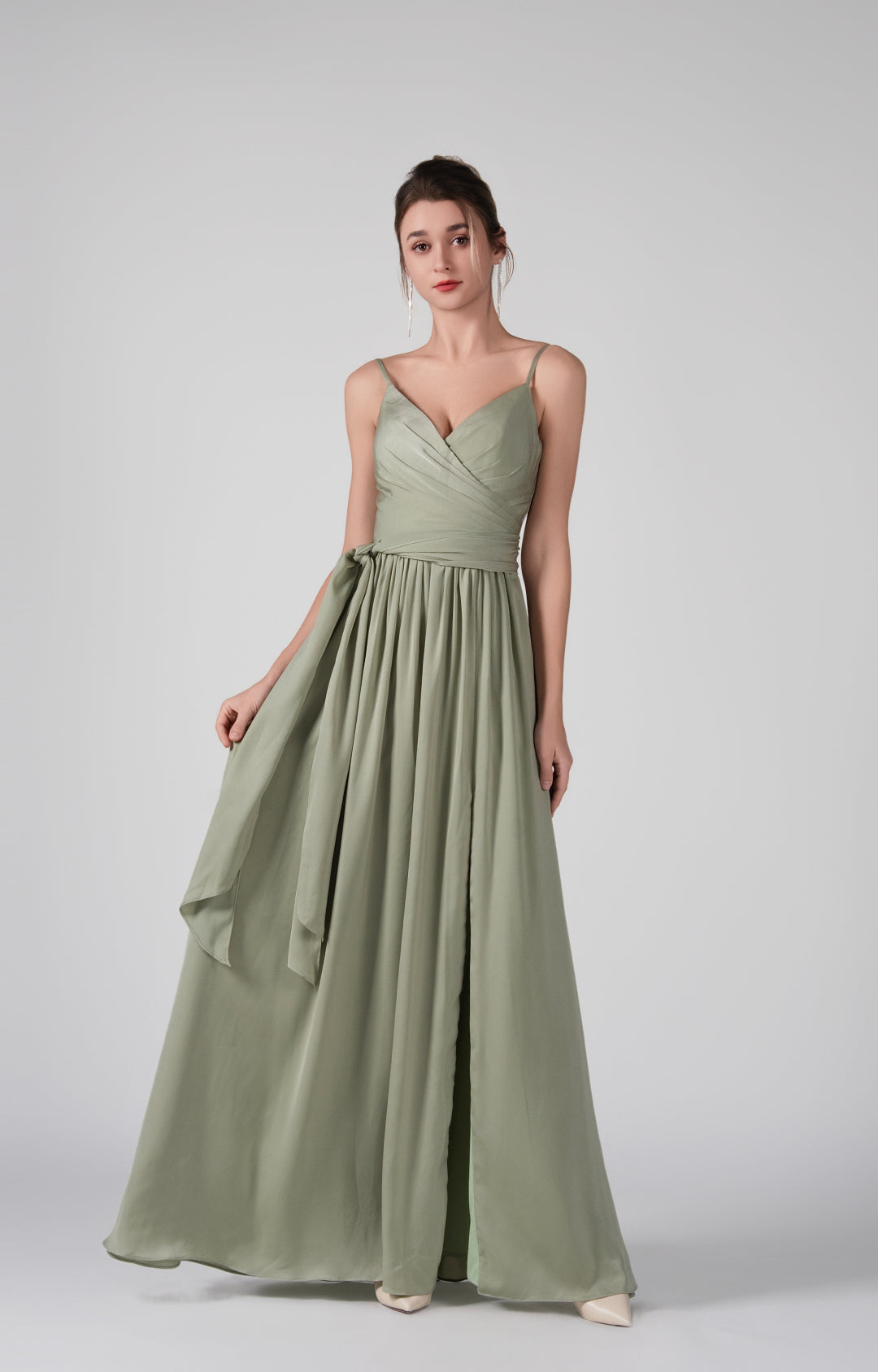 Spaghetti Straps Front Slit Backless Dresses