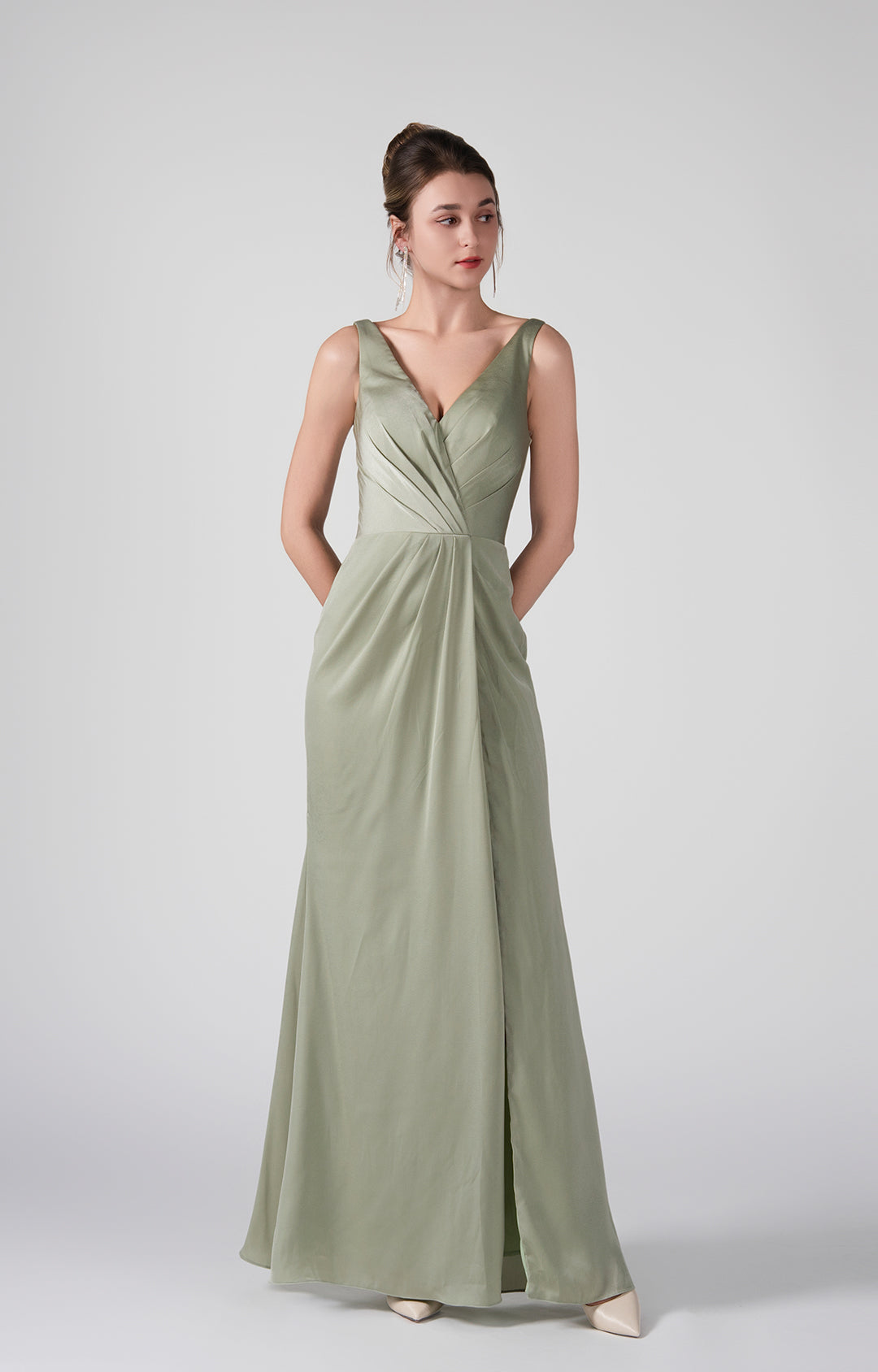 Deep V-Neck Flattering Pleated Warp Hip Elegant Dresses