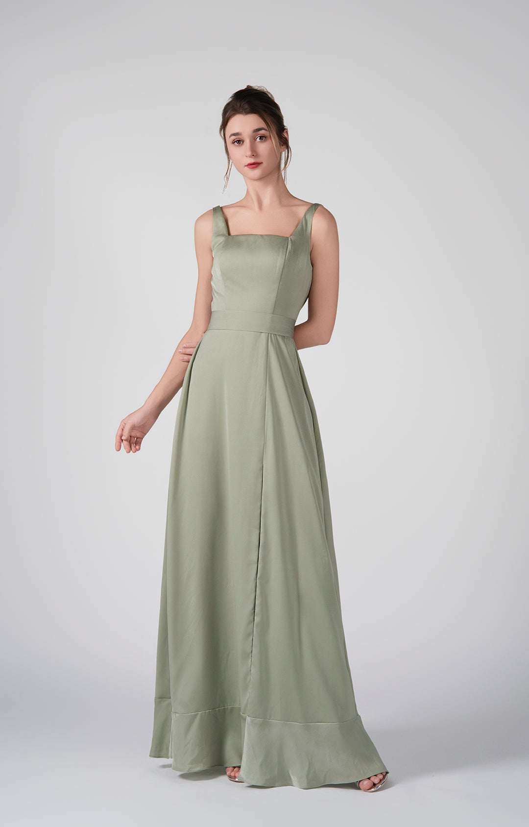 Square-Neck Wide Straps Side Slit A-Line Dresses