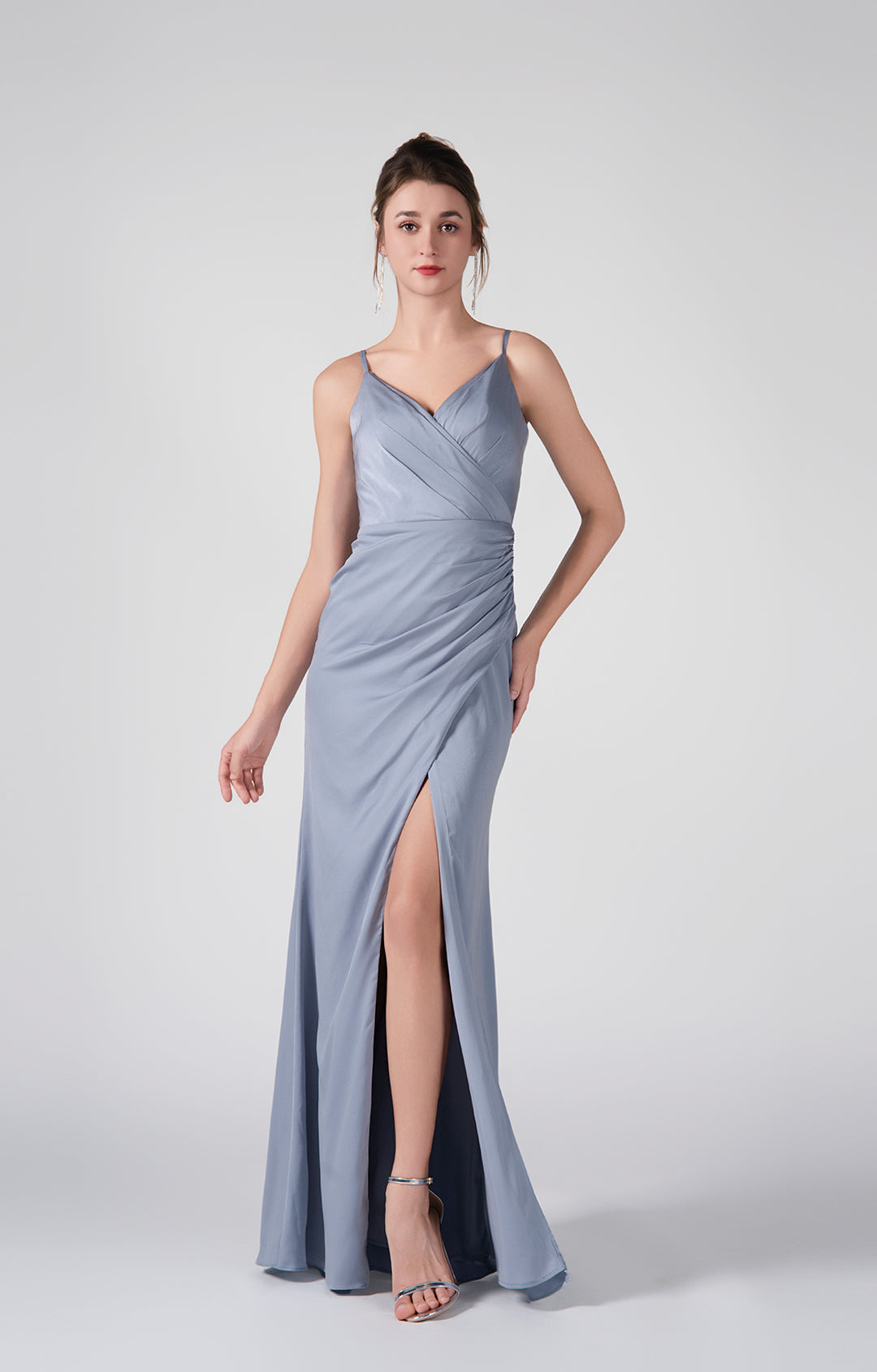 Spaghetti Straps Pleated High Front Slit Dresses