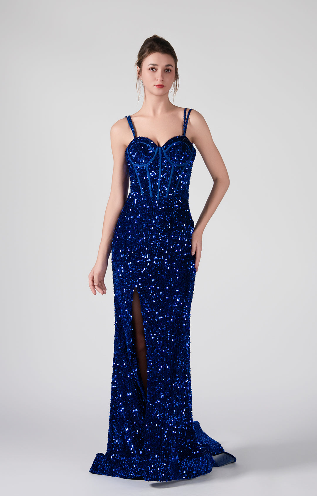 Double Spaghetti Straps Corset Styling High Slit Dresses