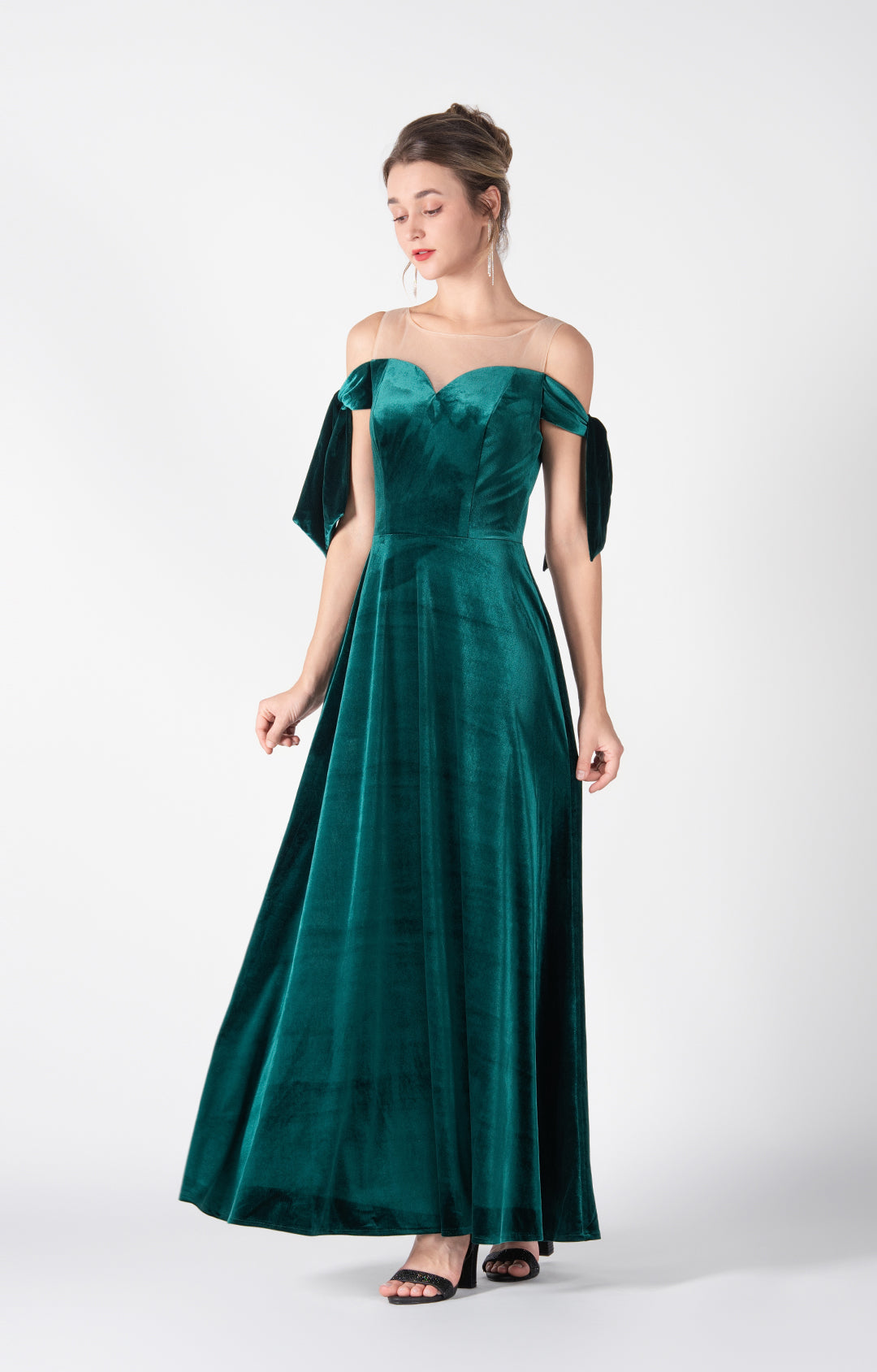 Off-Shoulder Tie-Detail Sleeves A-Line Dresses