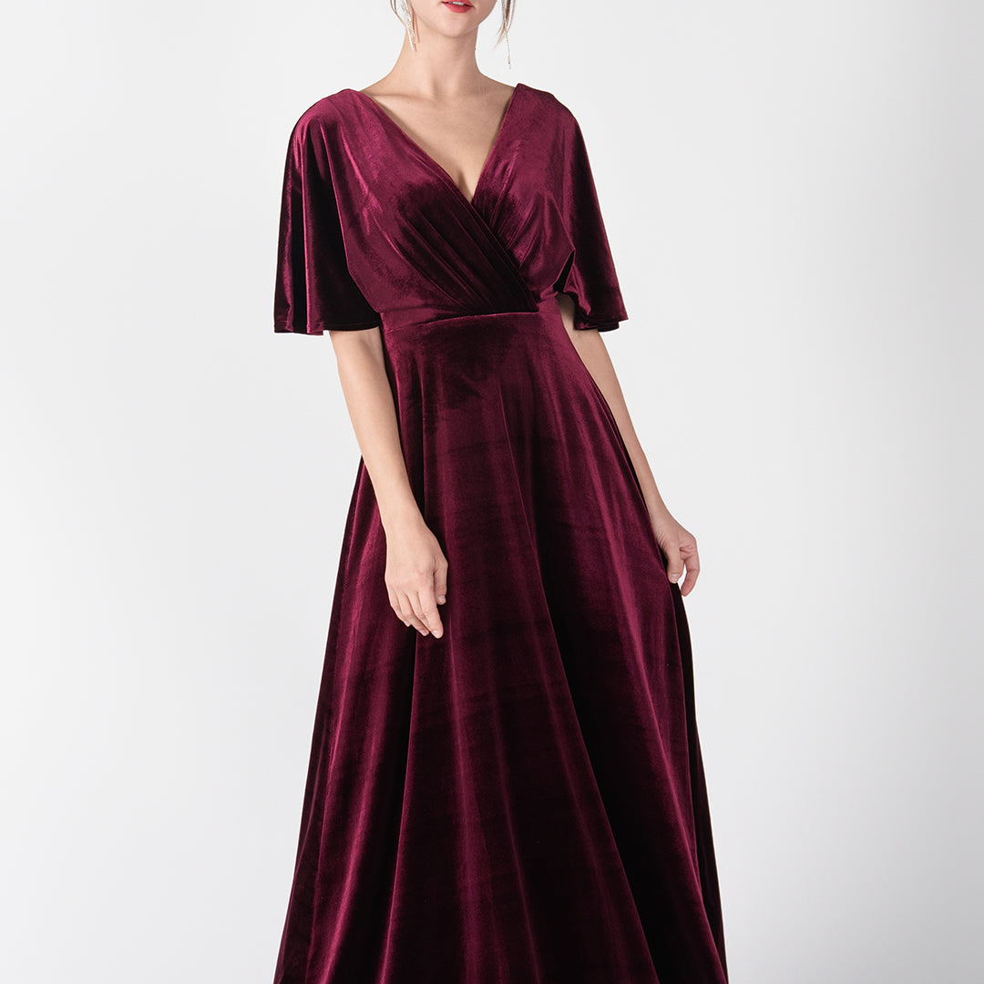 Flowing Sleeves V-Neck Pleated Back Tie A-Line Dresses Alizeal Flowing Sleeves V-Neck Pleated Back Tie A-Line Dresses Alizeal