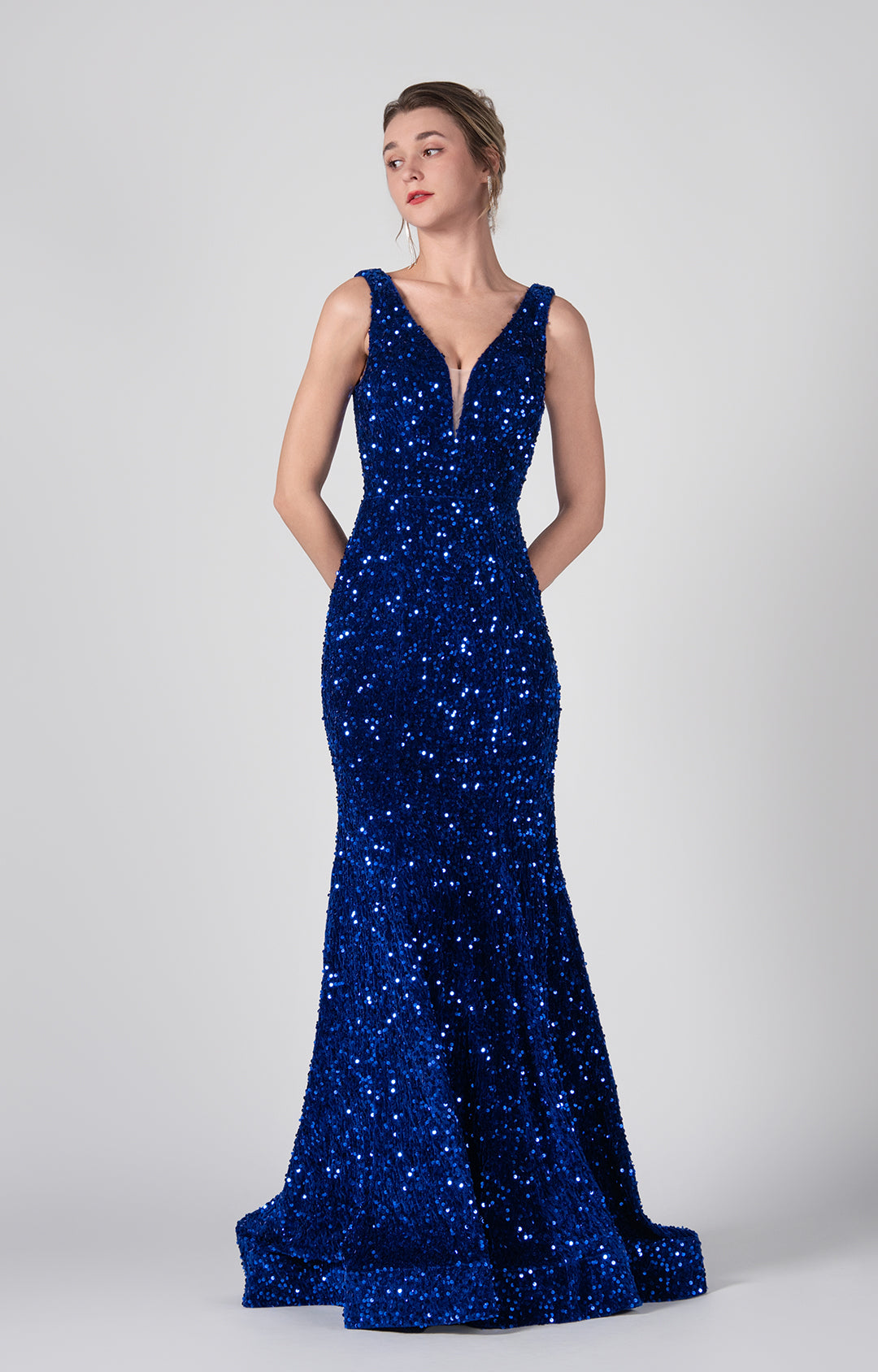 Deep V-Neck Sequin Wrap-Hip Mermaid Dresses