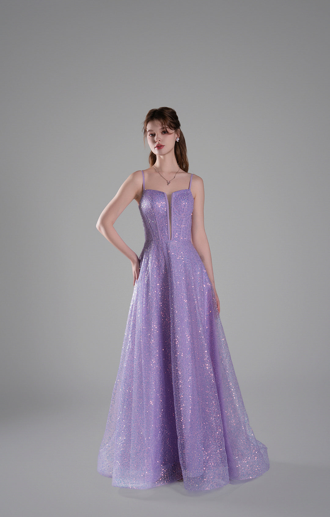 Spaghetti Straps Deep V-Neck Sequin A-Line Dresses