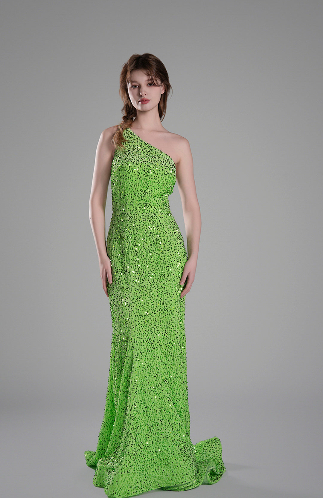 Robe sirène à une épaule et doubles bretelles à paillettes