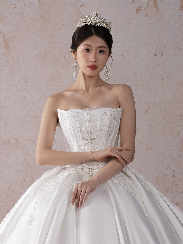 Strapless and Sleeveless Corset Beaded Lace-up A-line Wedding Dress
