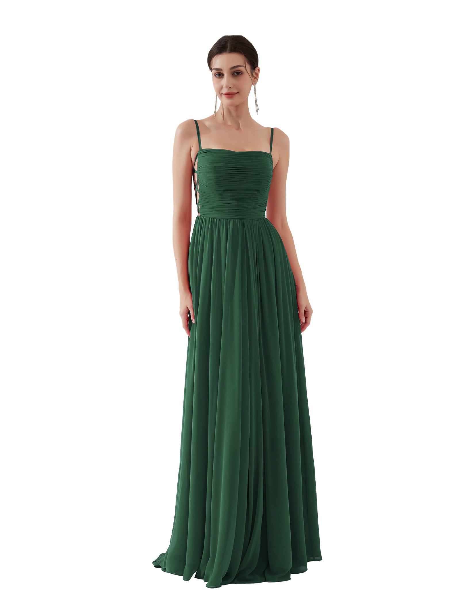 A-line Spaghetti Straps Square Collar Floor-length Evening Dress
