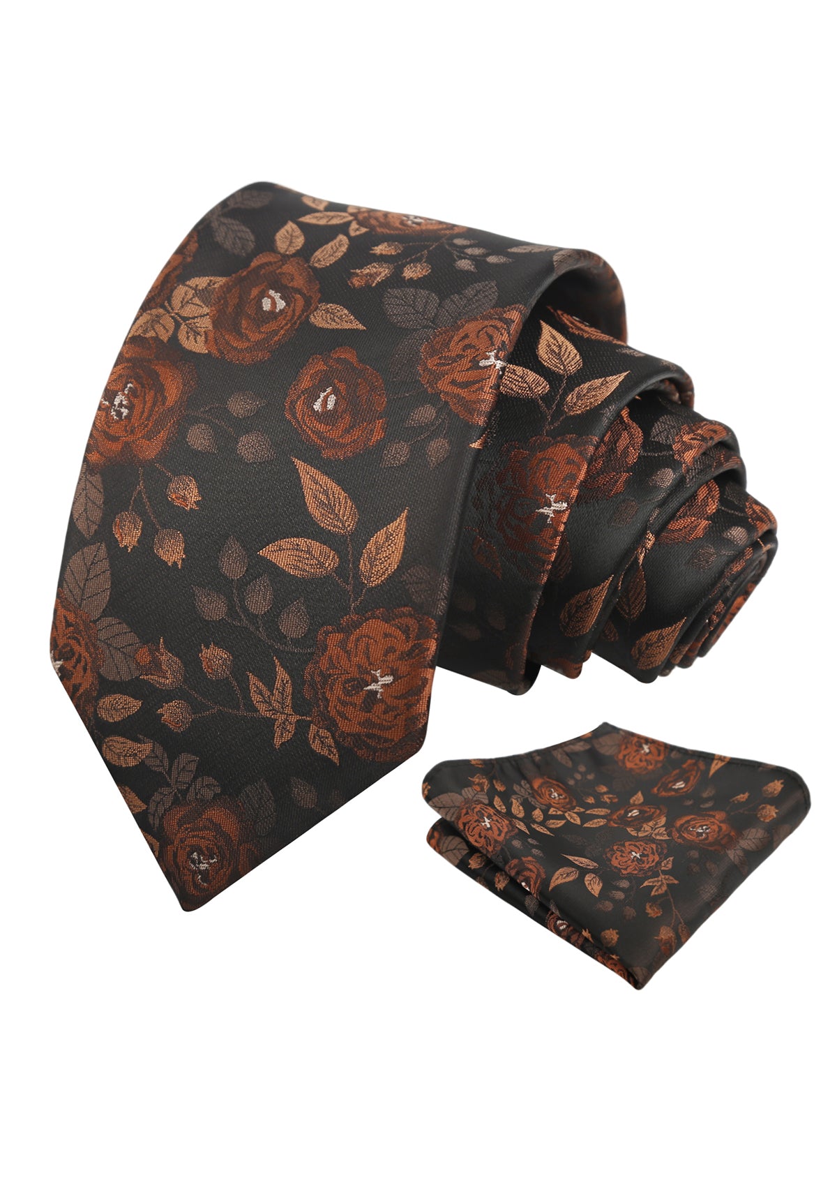 Mens 3.15'' Classic Rose and Foliage Pattern Necktie with Pocket Square for Wedding-948