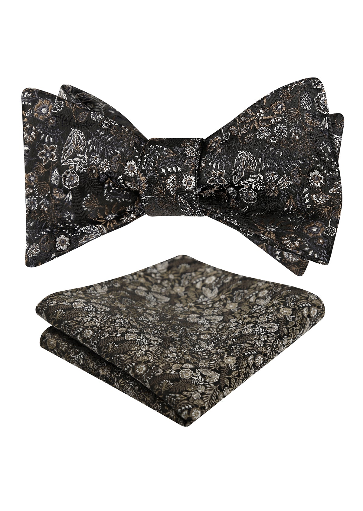 Mens 2pcs Self-tied Vintage Floral Leaf Pattern Bow Tie with Pocket Square Set-032