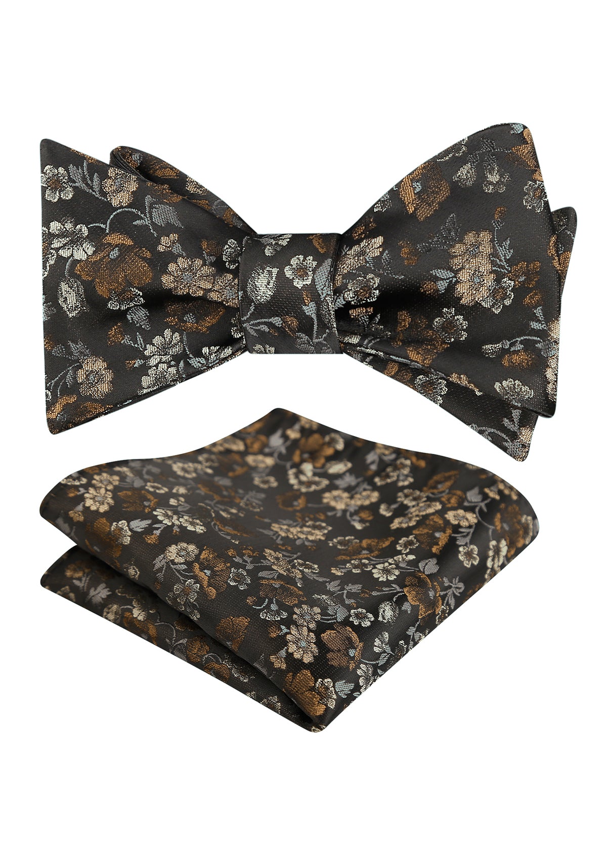 Mens 2pcs Self-tied Elegant Floral Pattern Bow Tie with Pocket Square Set-050