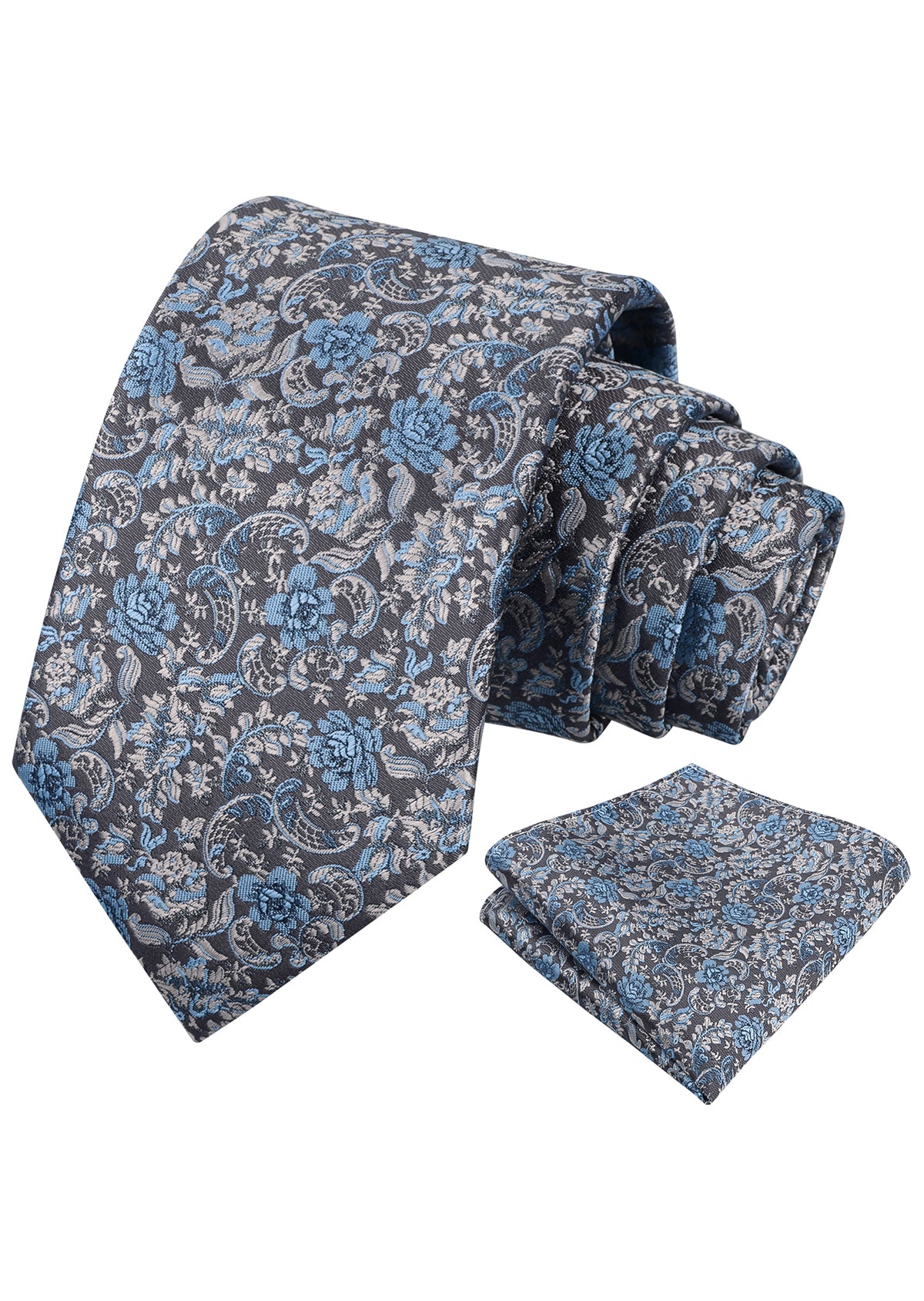 Mens 3.15inch Vintage Floral and Chic Foliage Pattern Necktie with Pocket Square-951