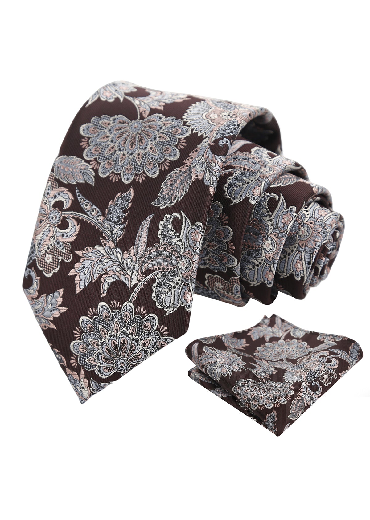 Mens 3.15'' Vintage Luxury Intricate Floral Necktie with Pocket Square for Wedding-955