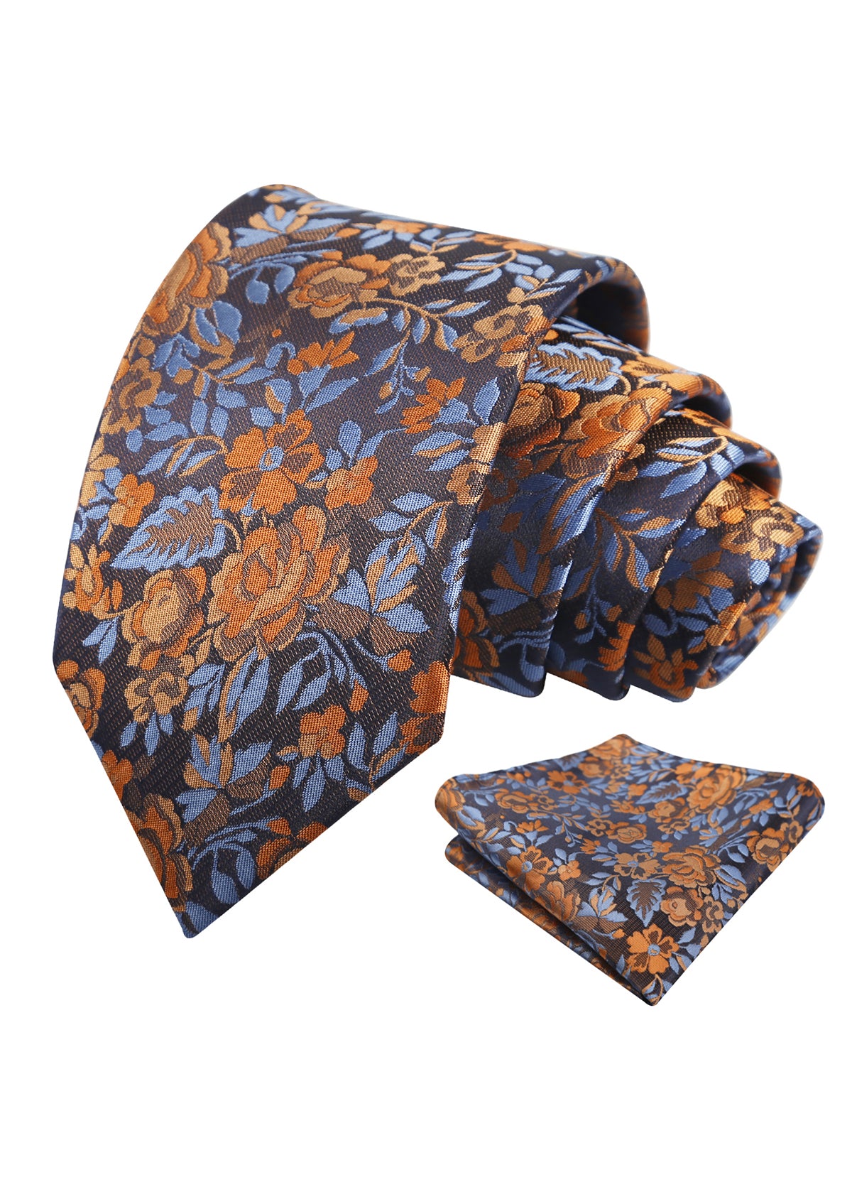 Mens 3.15inch Chic Floral and Foliage Pattern Necktie with Pocket Square for Wedding-950