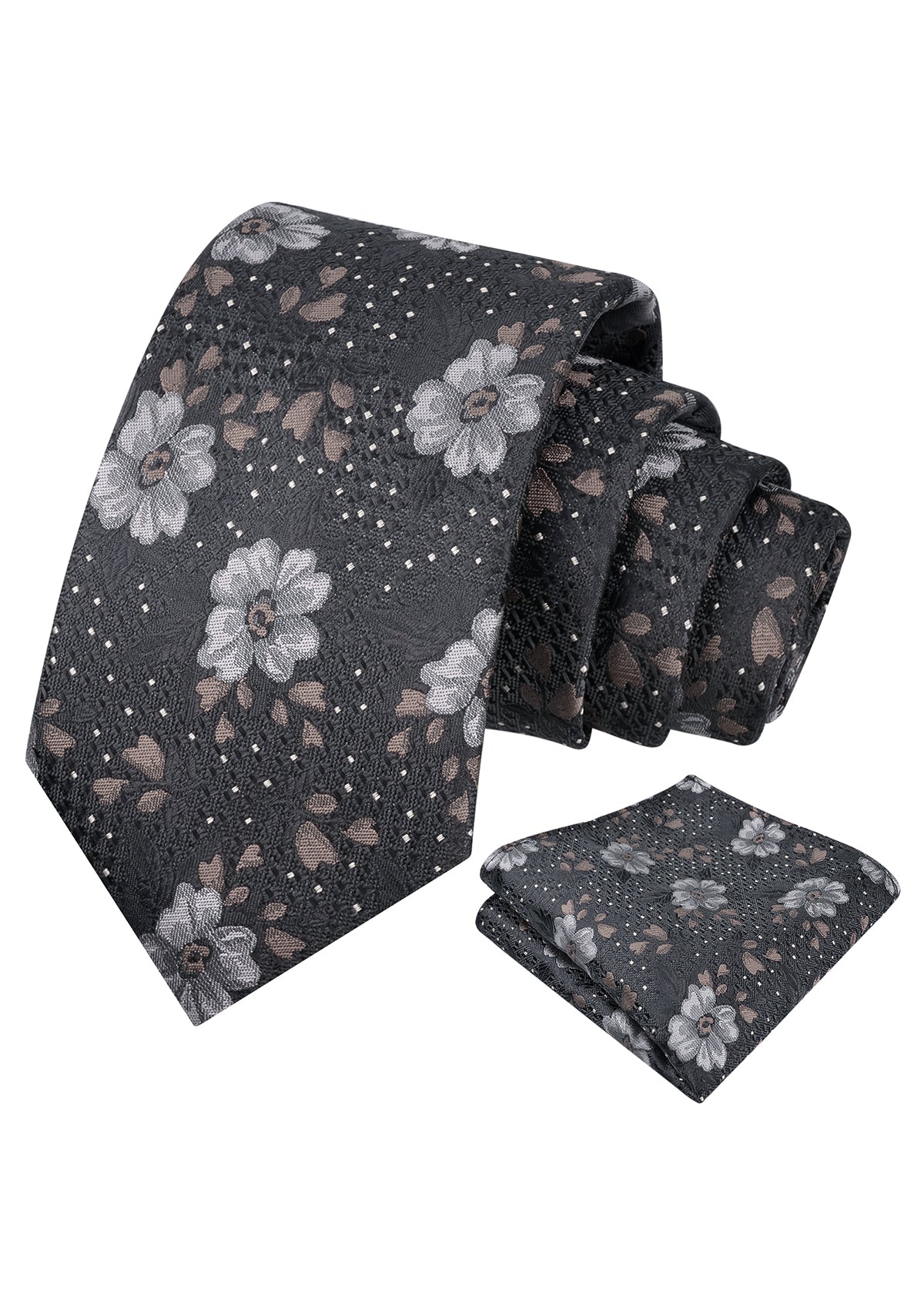 Mens Exquisite Small Floral and Polka Dot Tie Set for Vintage Style Weddings and Holiday Parties-940