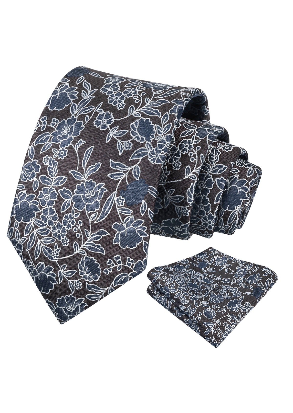 Mens 3.15" Retro Elegant Ink and Wash Floral Necktie with Pocket Square for Wedding-956