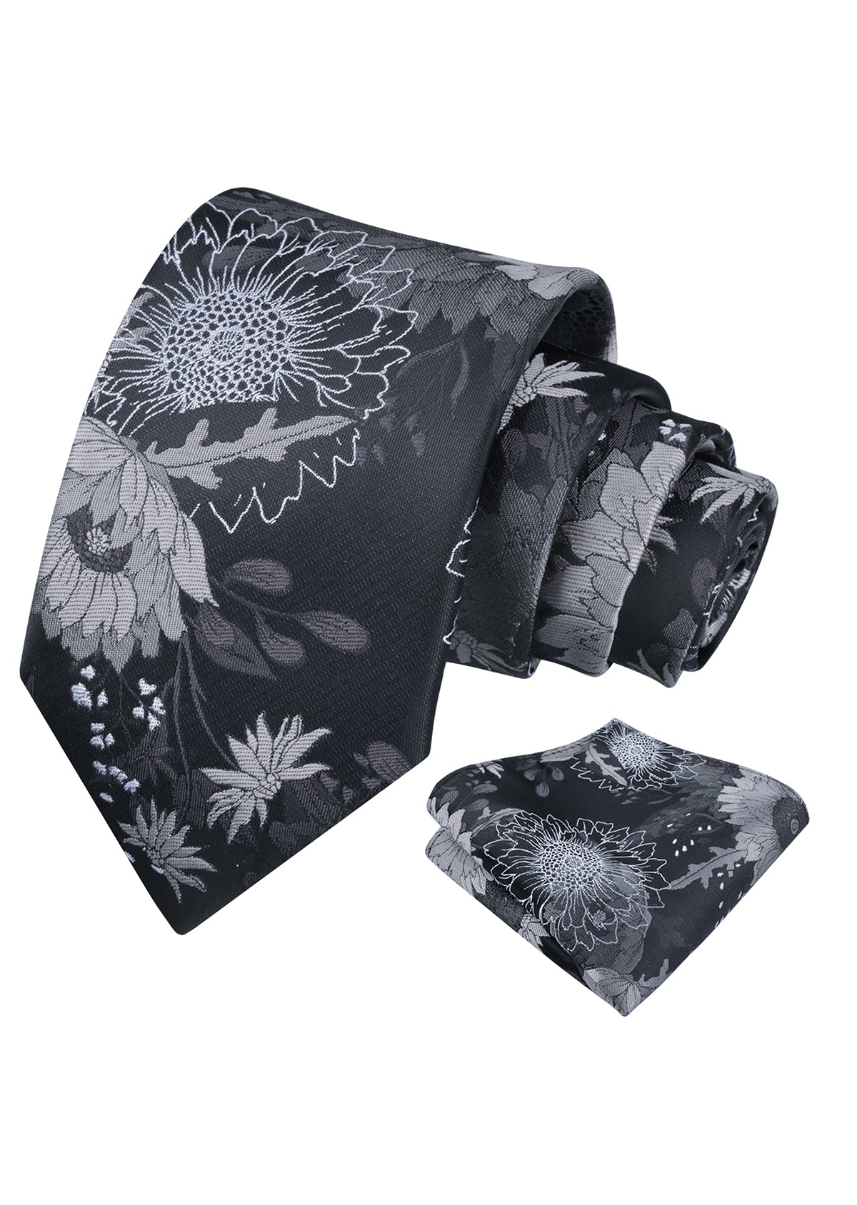 Mens Large Chrysanthemum Bloom Floral Tie Set with Pocket Square-938