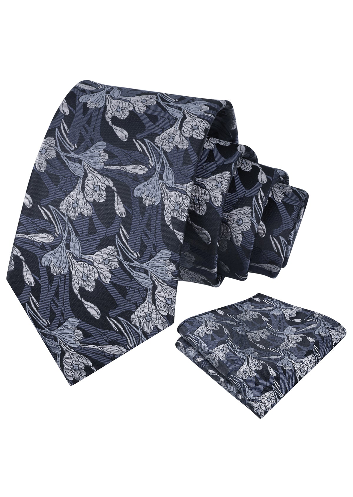 Mens 3.15inch Intricate Iris Floral Pattern Necktie with Casual Pocket Square-944