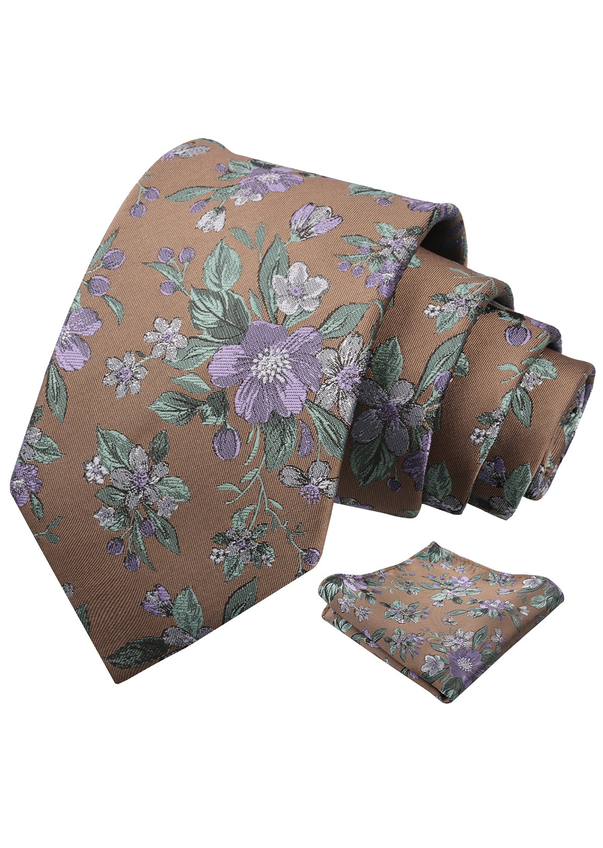 Mens 3.15inches Colorful Leaf Floral Artistic Pattern Tie with Pocket Square-934