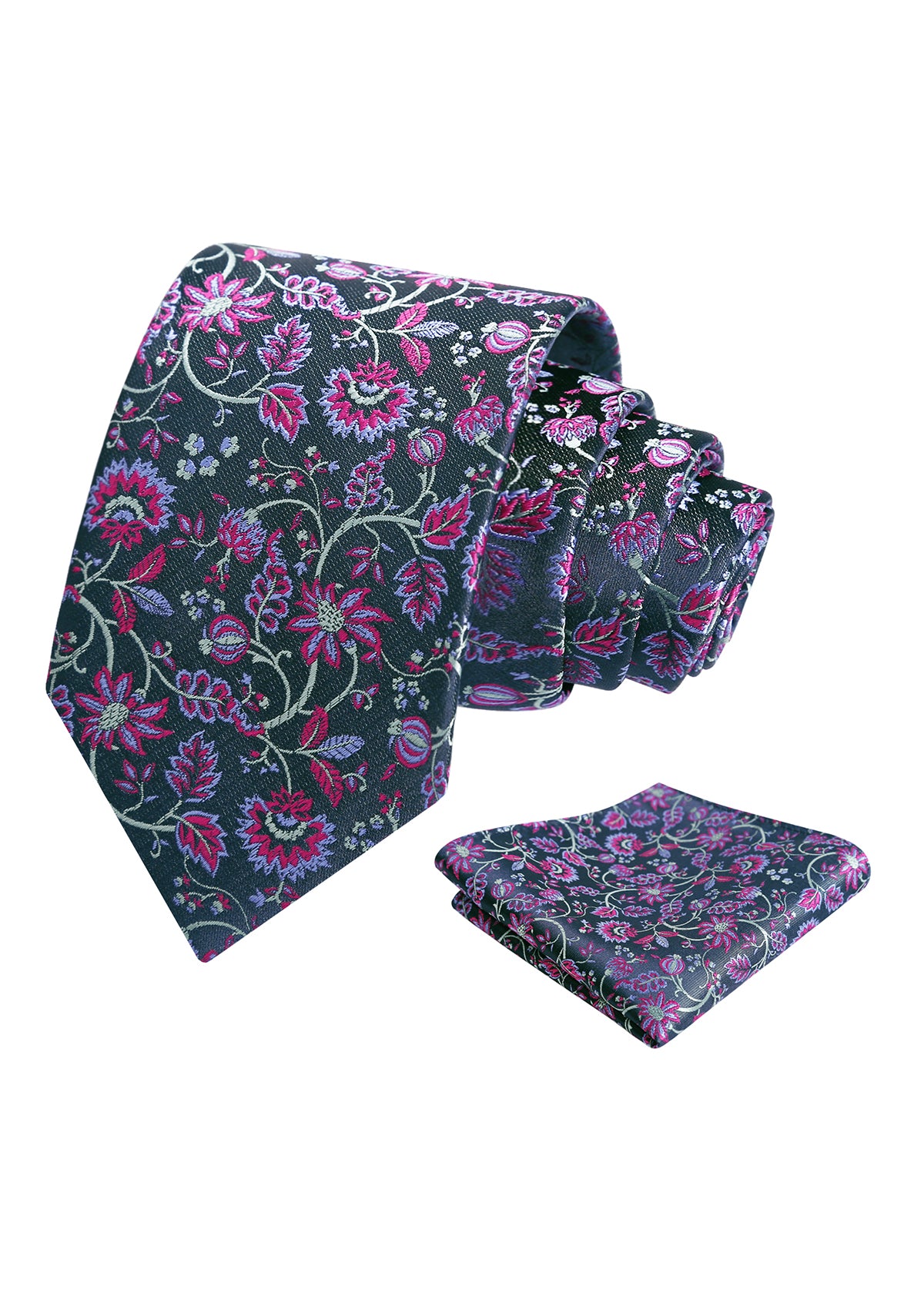 Mens 3.15inches Leaf Flower Pattern Tie with Floral Pocket Square Set-922
