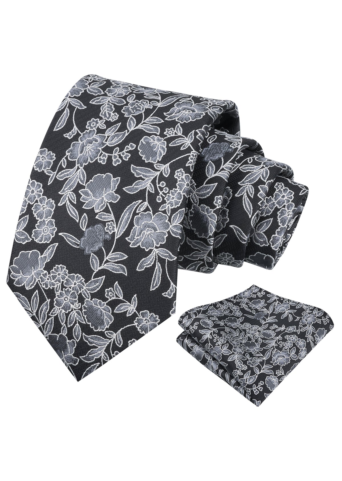 Mens 3.15" Retro Elegant Ink and Wash Floral Necktie with Pocket Square for Wedding-956