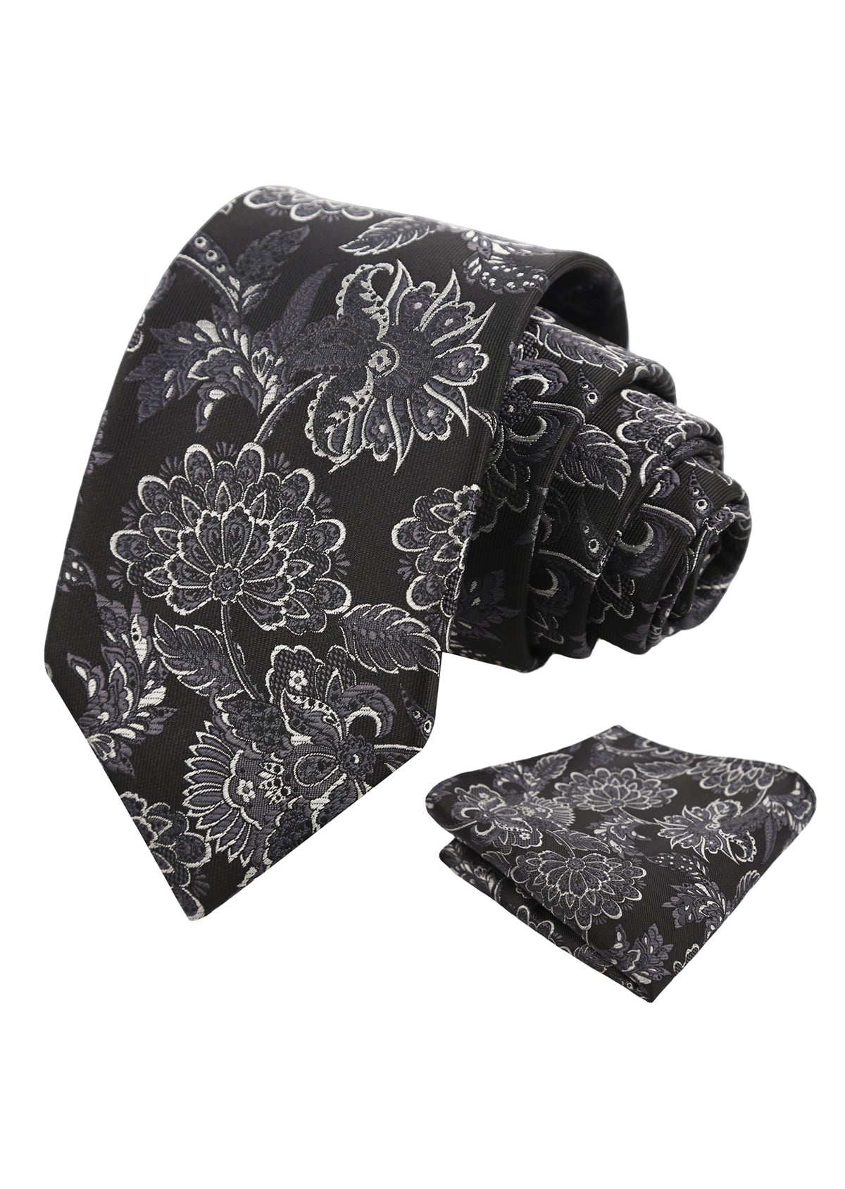 Mens 3.15'' Vintage Luxury Intricate Floral Necktie with Pocket Square for Wedding-955