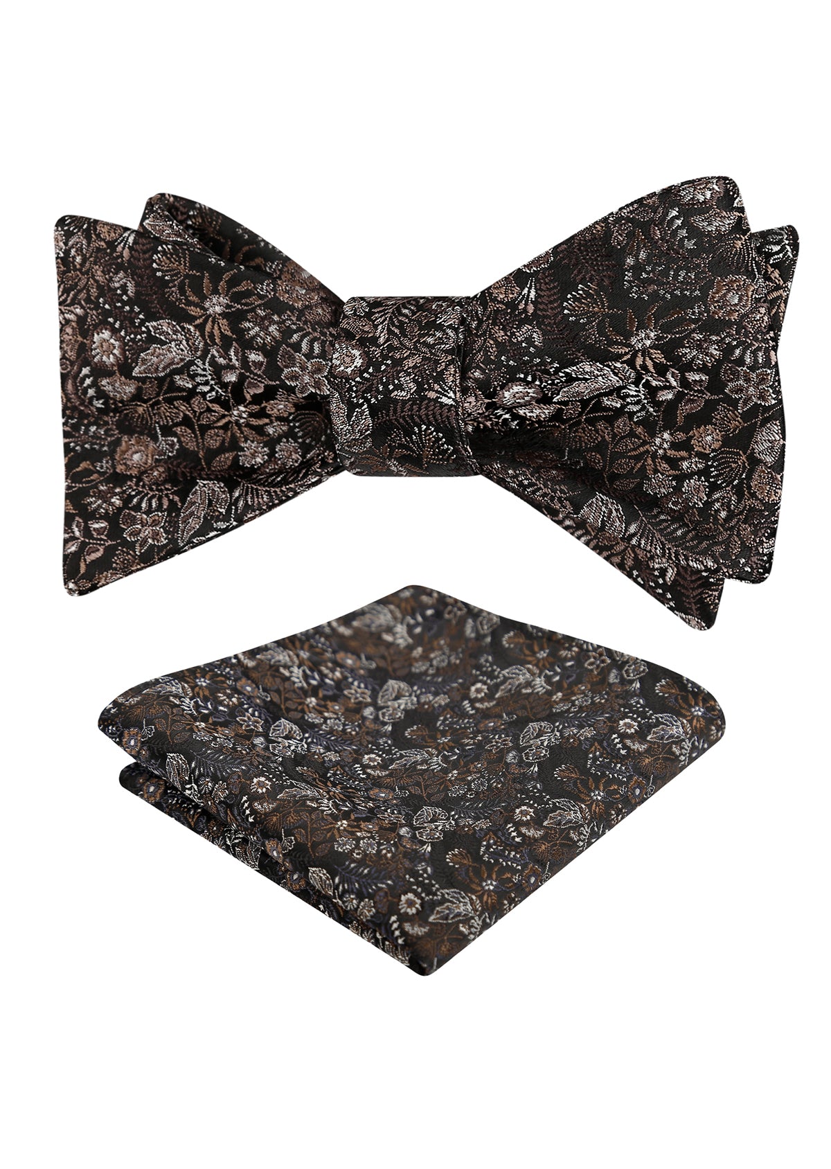 Mens 2pcs Self-tied Vintage Floral Leaf Pattern Bow Tie with Pocket Square Set-032