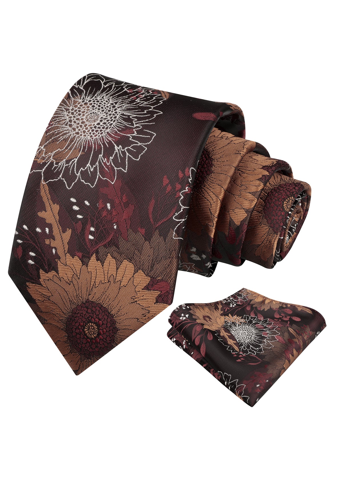 Mens Large Chrysanthemum Bloom Floral Tie Set with Pocket Square-938