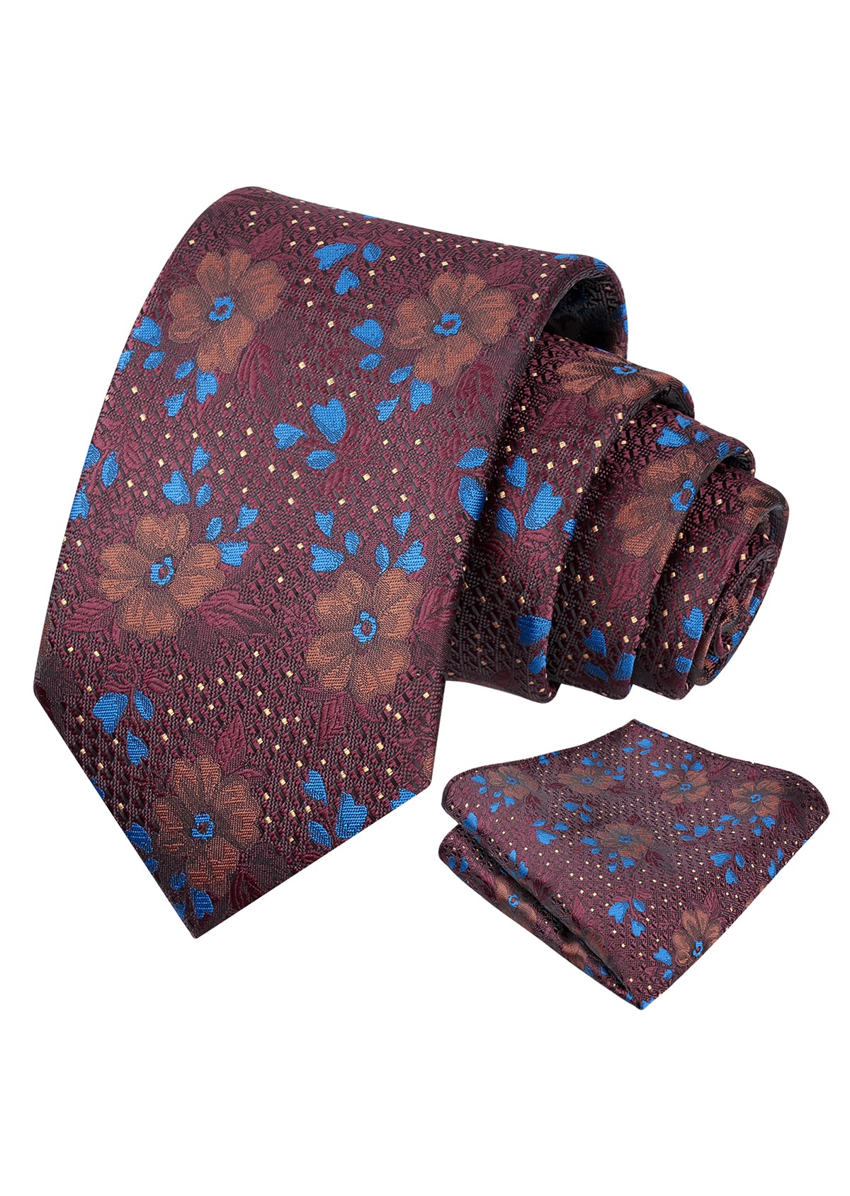 Mens Exquisite Small Floral and Polka Dot Tie Set for Vintage Style Weddings and Holiday Parties-940